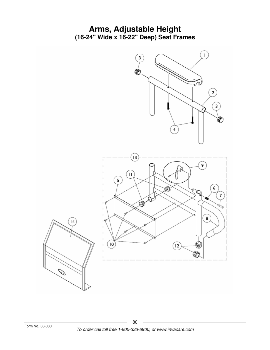 Invacare Powered Wheelchair manual Arms, Adjustable Height 