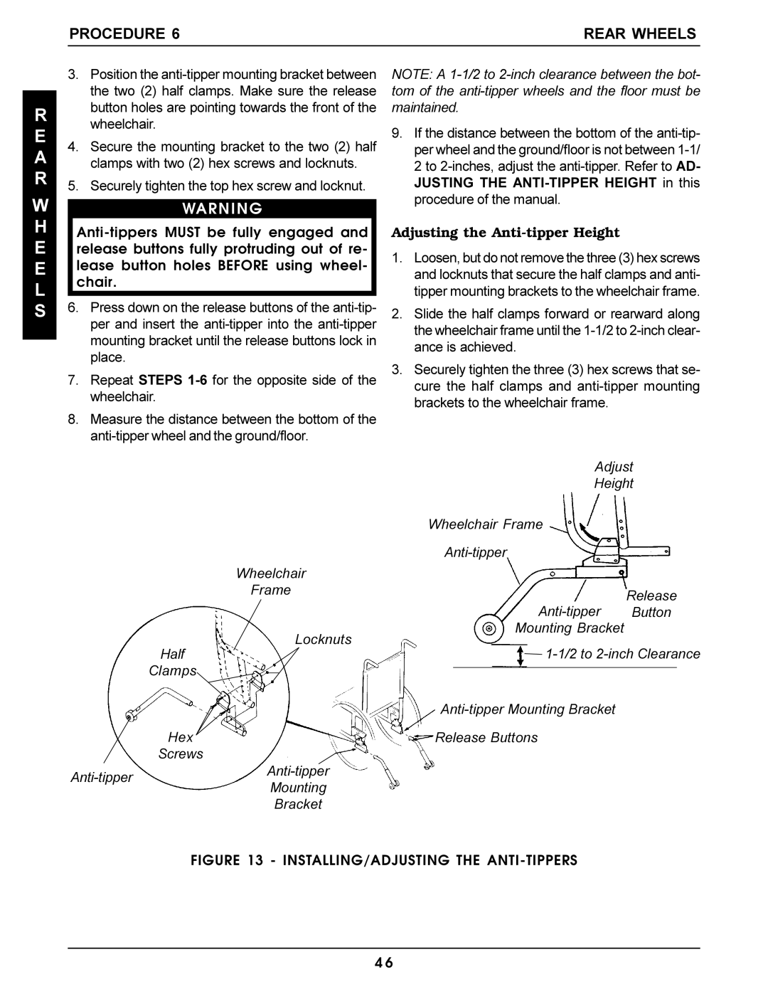 Invacare Pro Series manual Adjusting the Anti-tipper Height, Wheelchair Frame Anti-tipper 