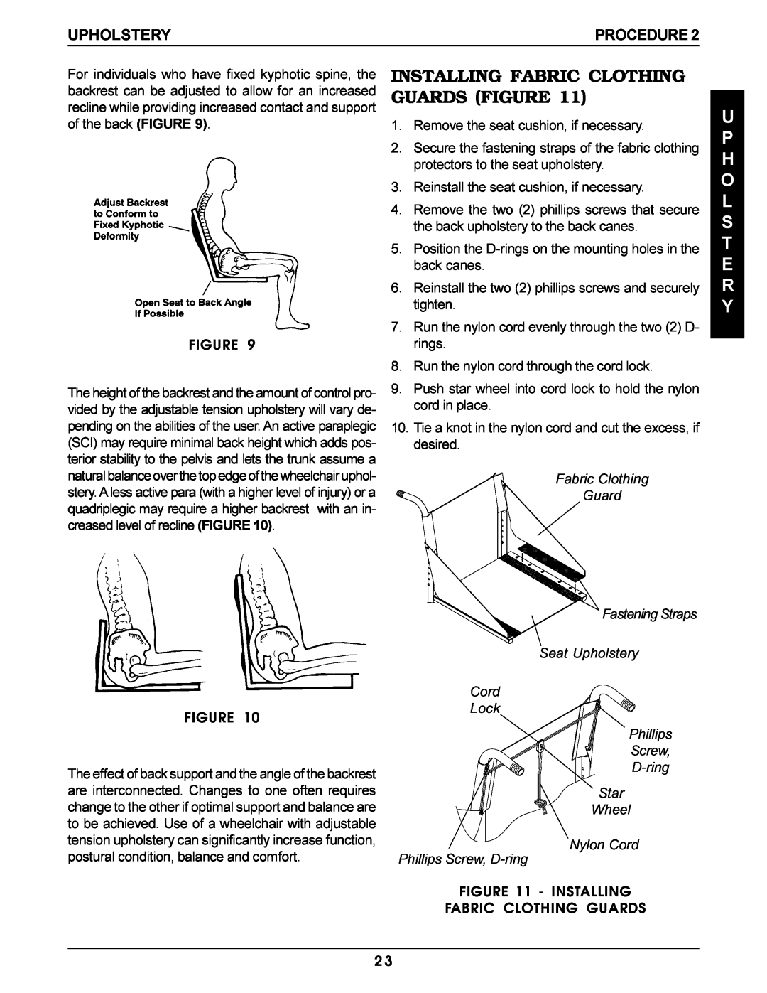Invacare Pro Series manual Installing Fabric Clothing Guards Figure, U P H O L S T E R Y, Upholstery, Procedure 