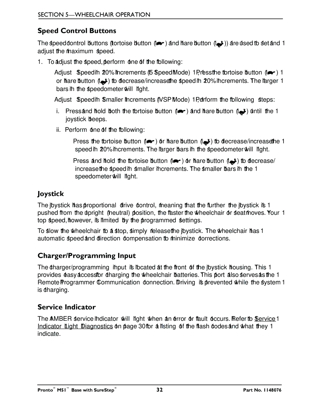 Invacare Pronto M51 Base manual Speed Control Buttons, Joystick, Charger/Programming Input, Service Indicator 