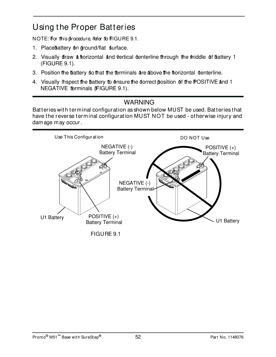 Invacare Pronto M51 Base manual Using the Proper Batteries, Negative 