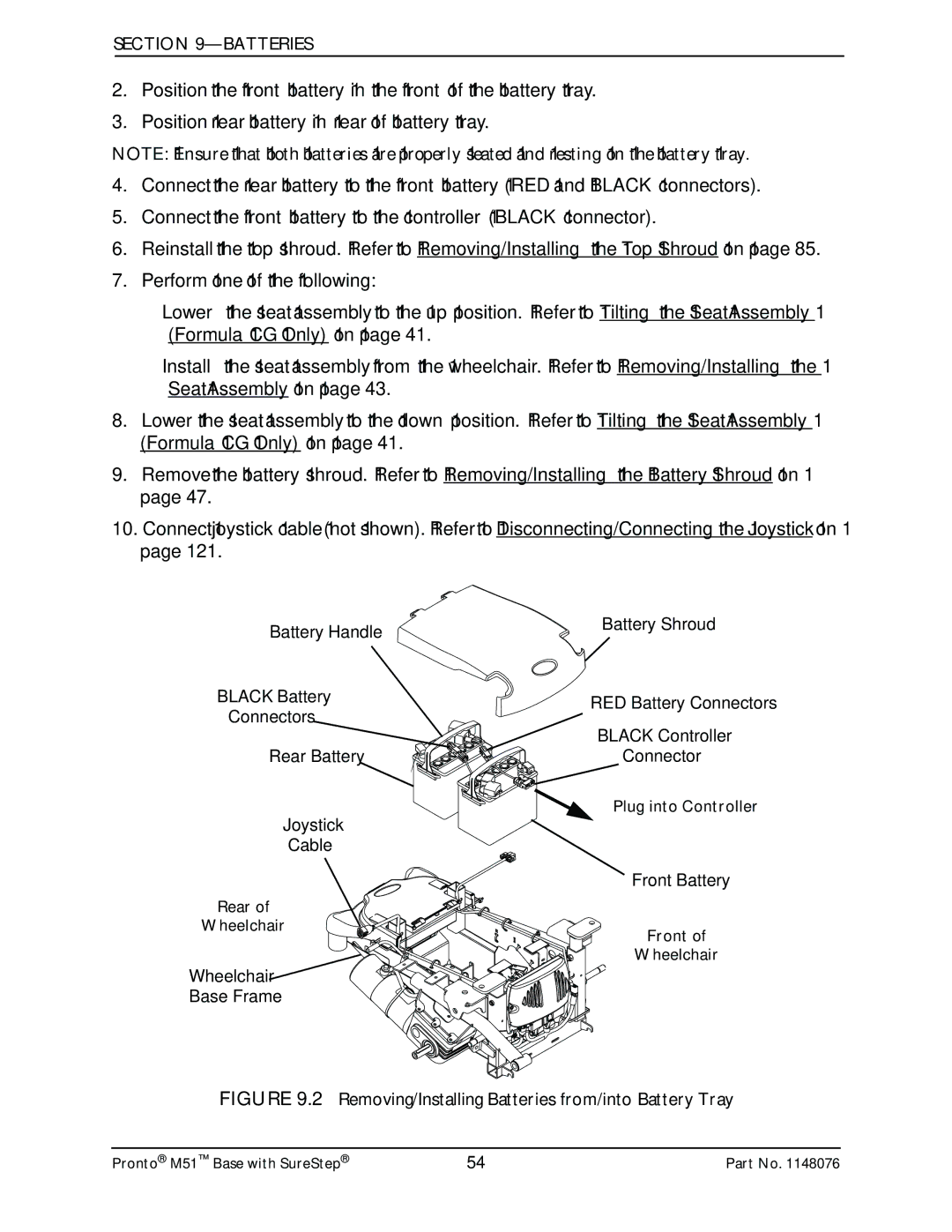 Invacare Pronto M51 Base manual Removing/Installing Batteries from/into Battery Tray 