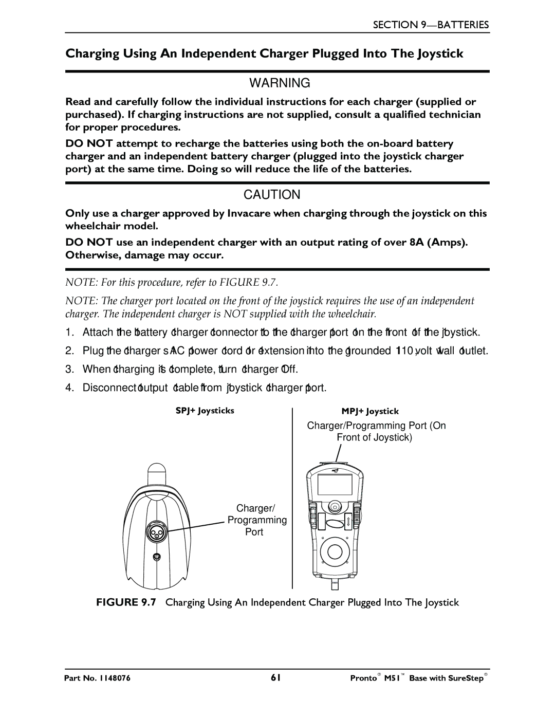 Invacare Pronto M51 Base manual Charger Programming Port 