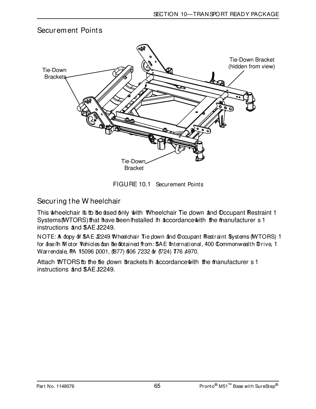 Invacare Pronto M51 Base manual Securement Points, Securing the Wheelchair 