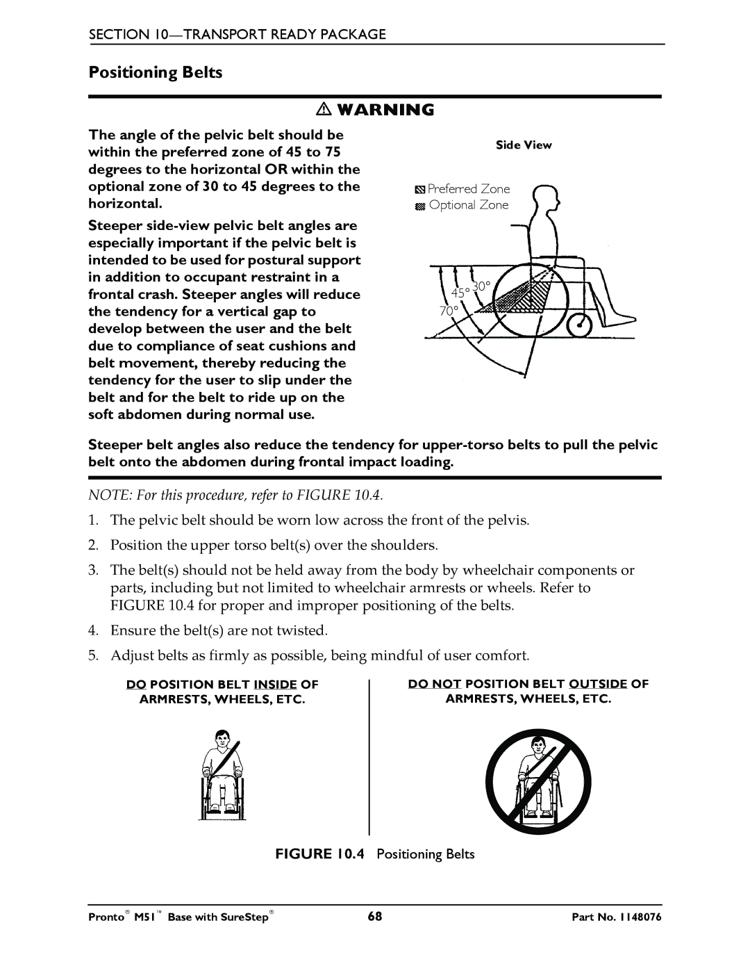 Invacare Pronto M51 Base manual Positioning Belts 