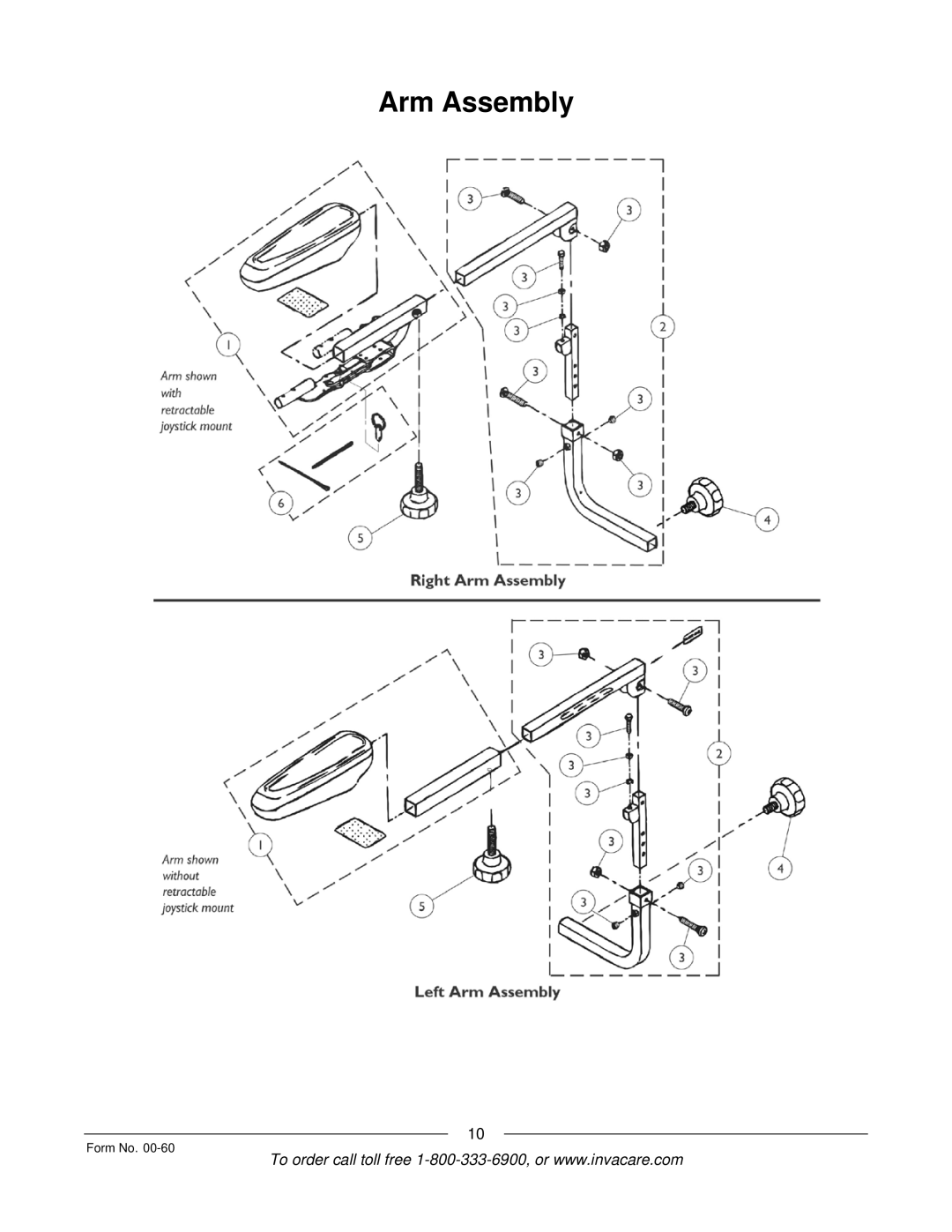 Invacare Pronto M6 manual Arm Assembly 