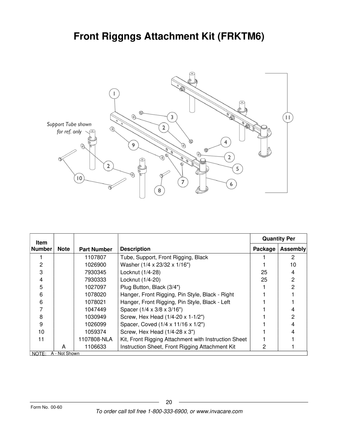 Invacare Pronto M6 manual Front Riggngs Attachment Kit FRKTM6 