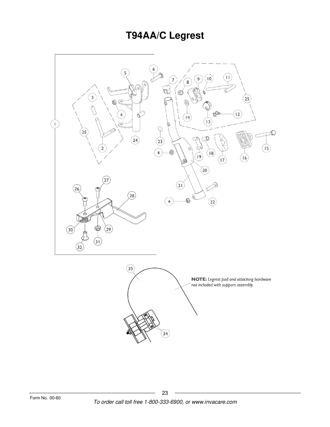 Invacare Pronto M6 manual T94AA/C Legrest 