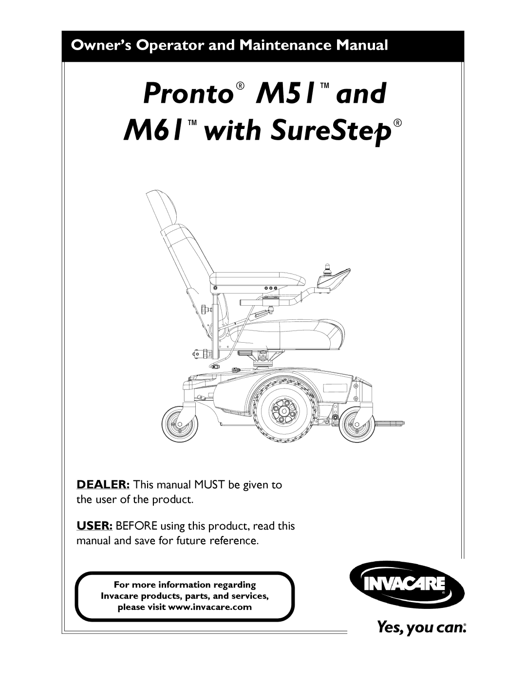 Invacare Pronto M61 manual Pronto M51and M61with SureStep 