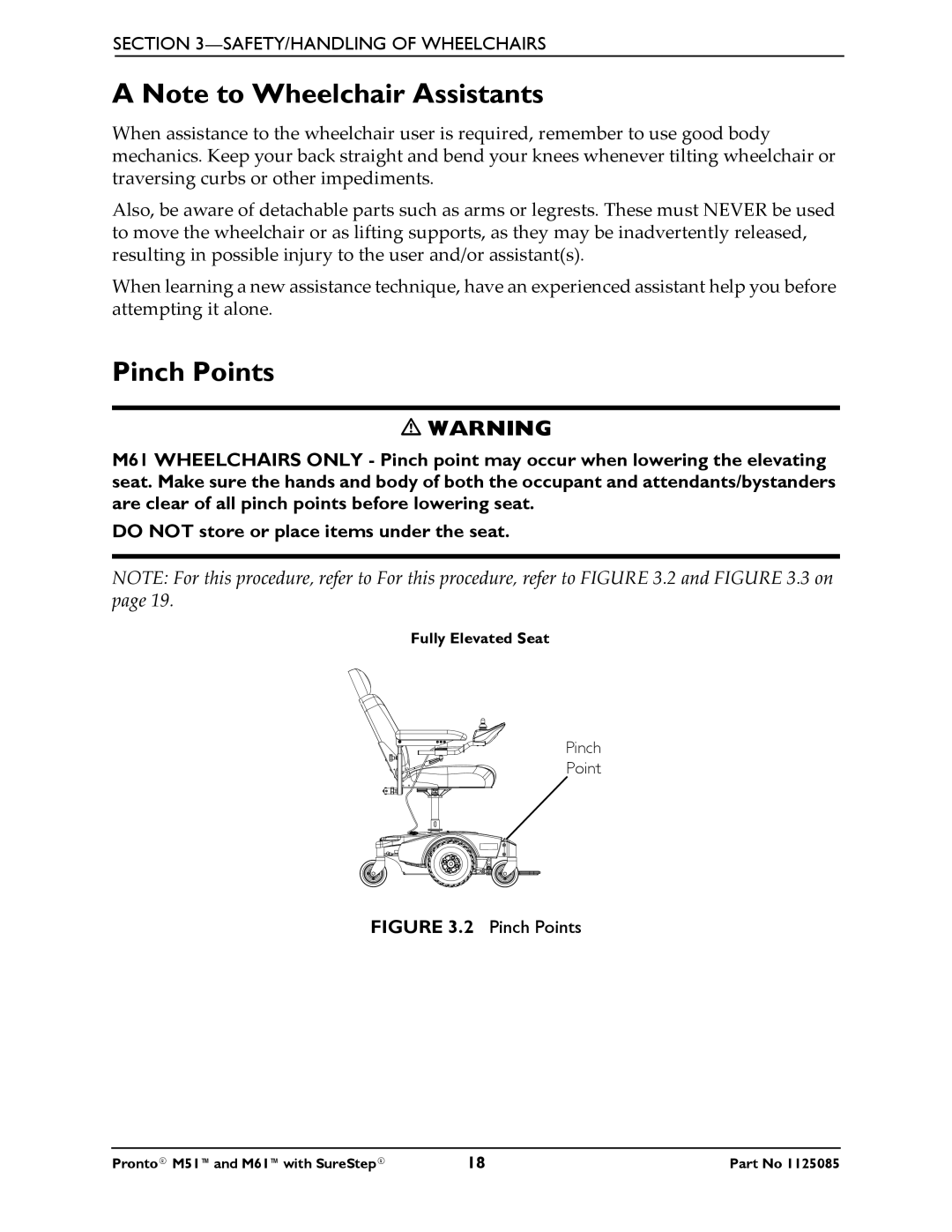 Invacare Pronto M61 manual Pinch Points 