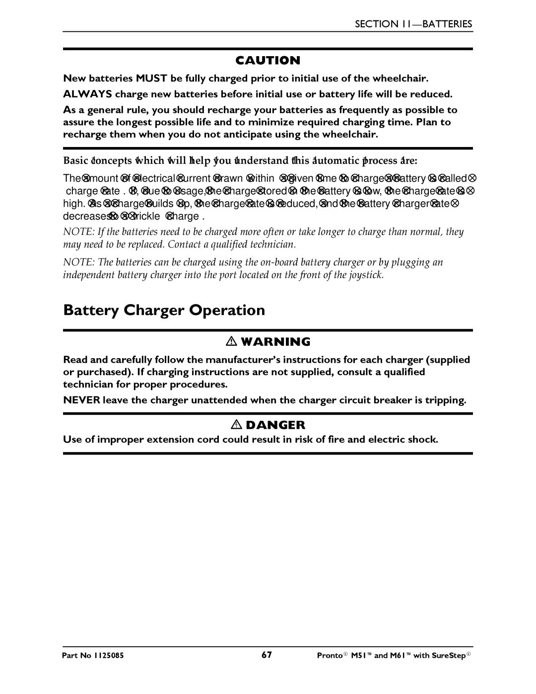 Invacare Pronto M61 manual Battery Charger Operation 