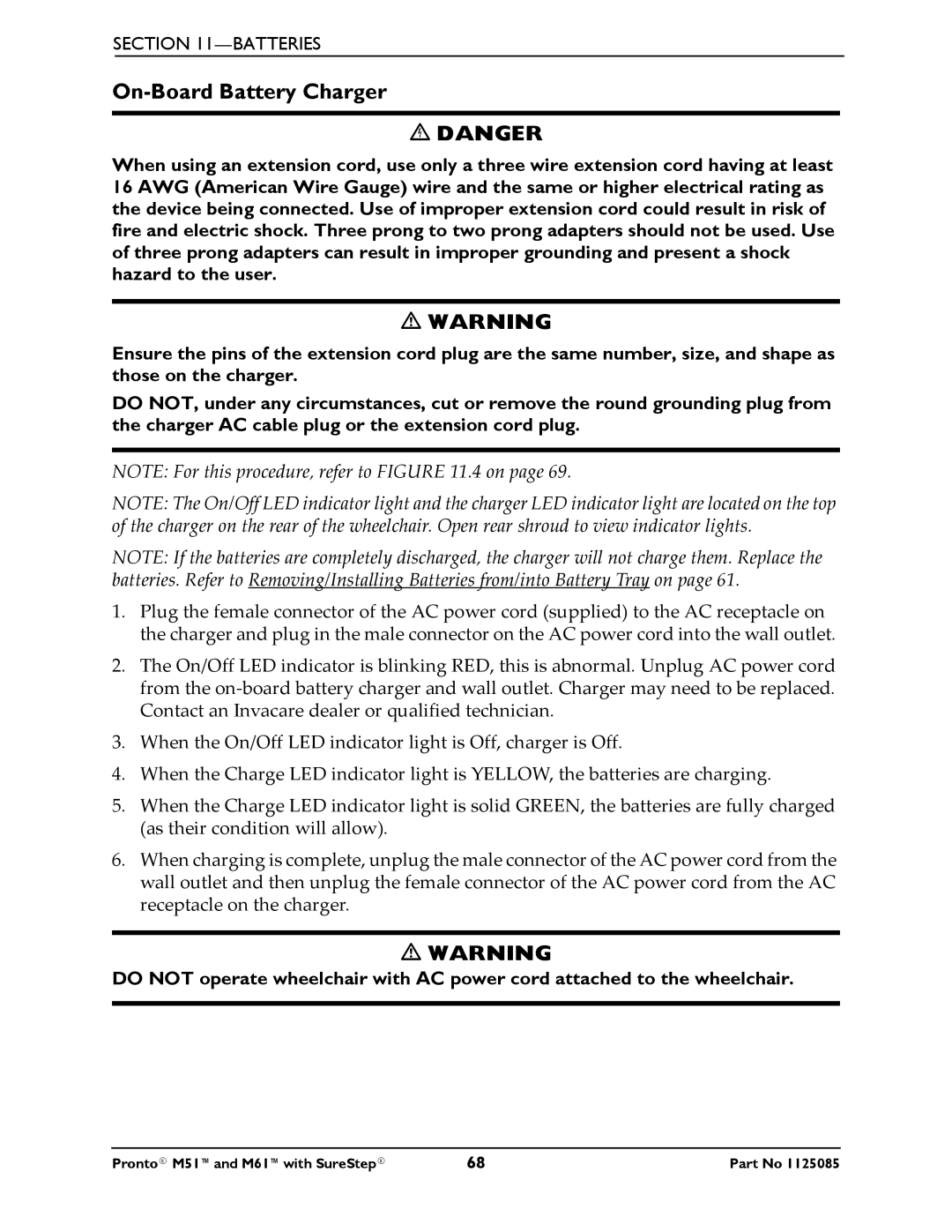 Invacare Pronto M61 manual On-Board Battery Charger 