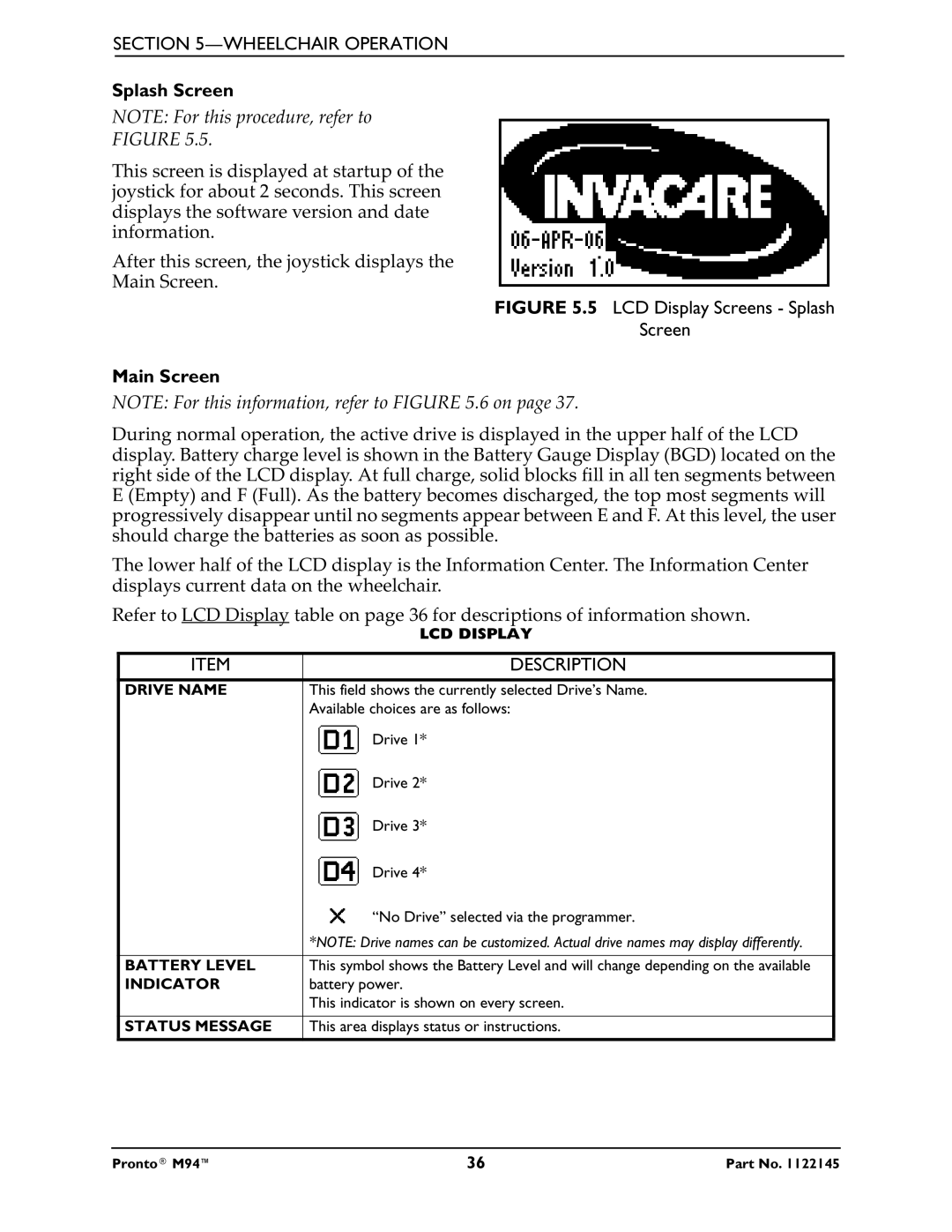 Invacare Pronto M71 manual LCD Display 