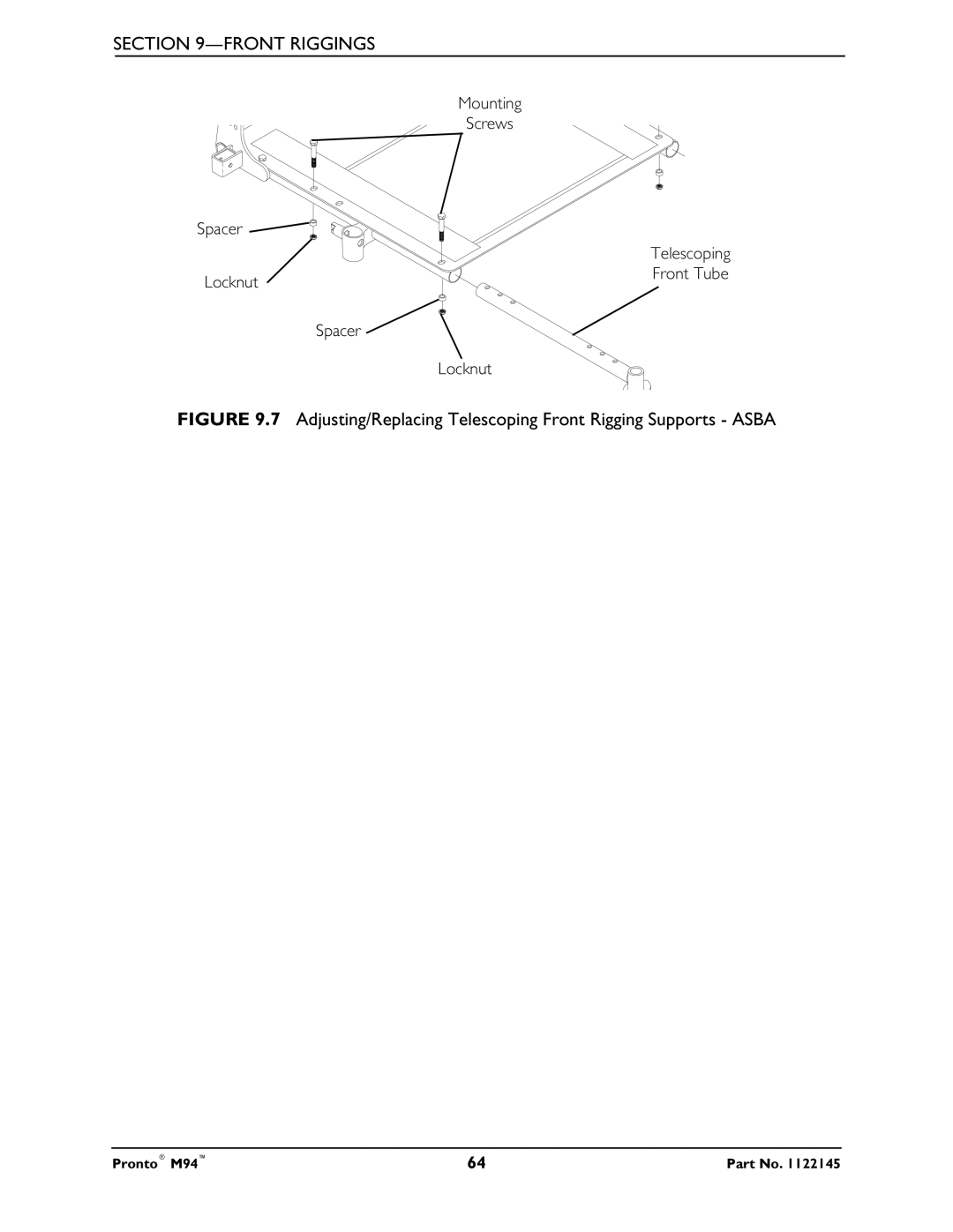 Invacare Pronto M71 manual Adjusting/Replacing Telescoping Front Rigging Supports Asba 