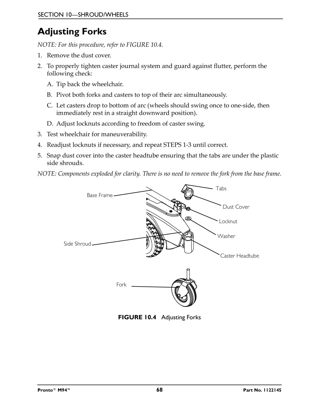 Invacare Pronto M71 manual Adjusting Forks 