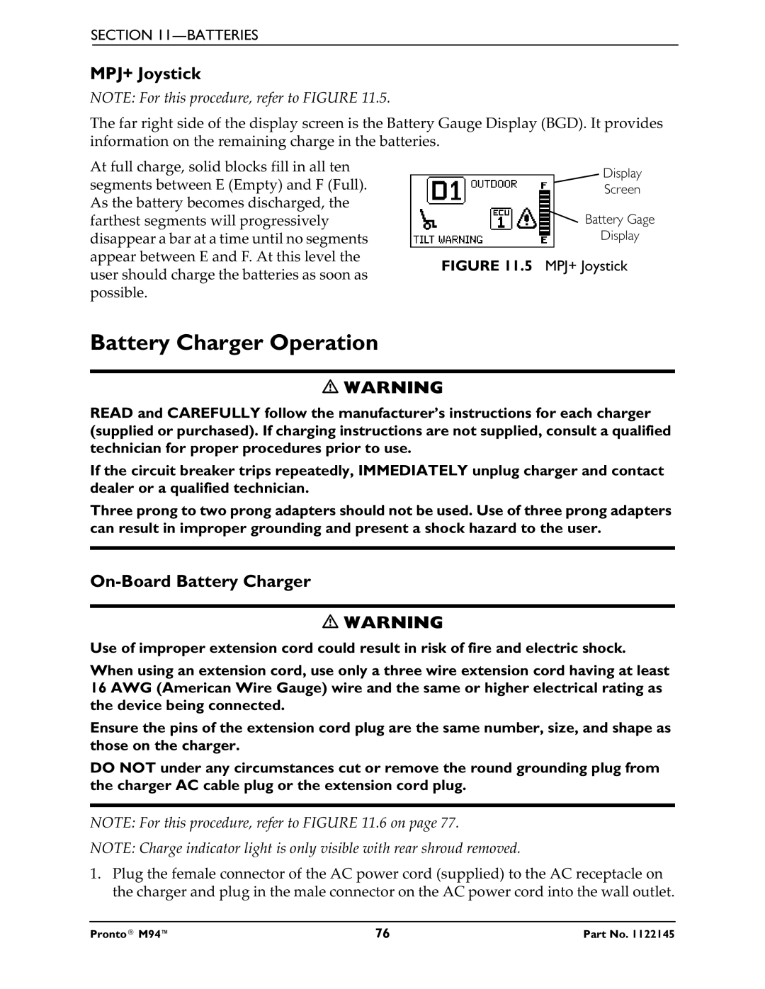 Invacare Pronto M71 manual Battery Charger Operation, MPJ+ Joystick, On-Board Battery Charger 