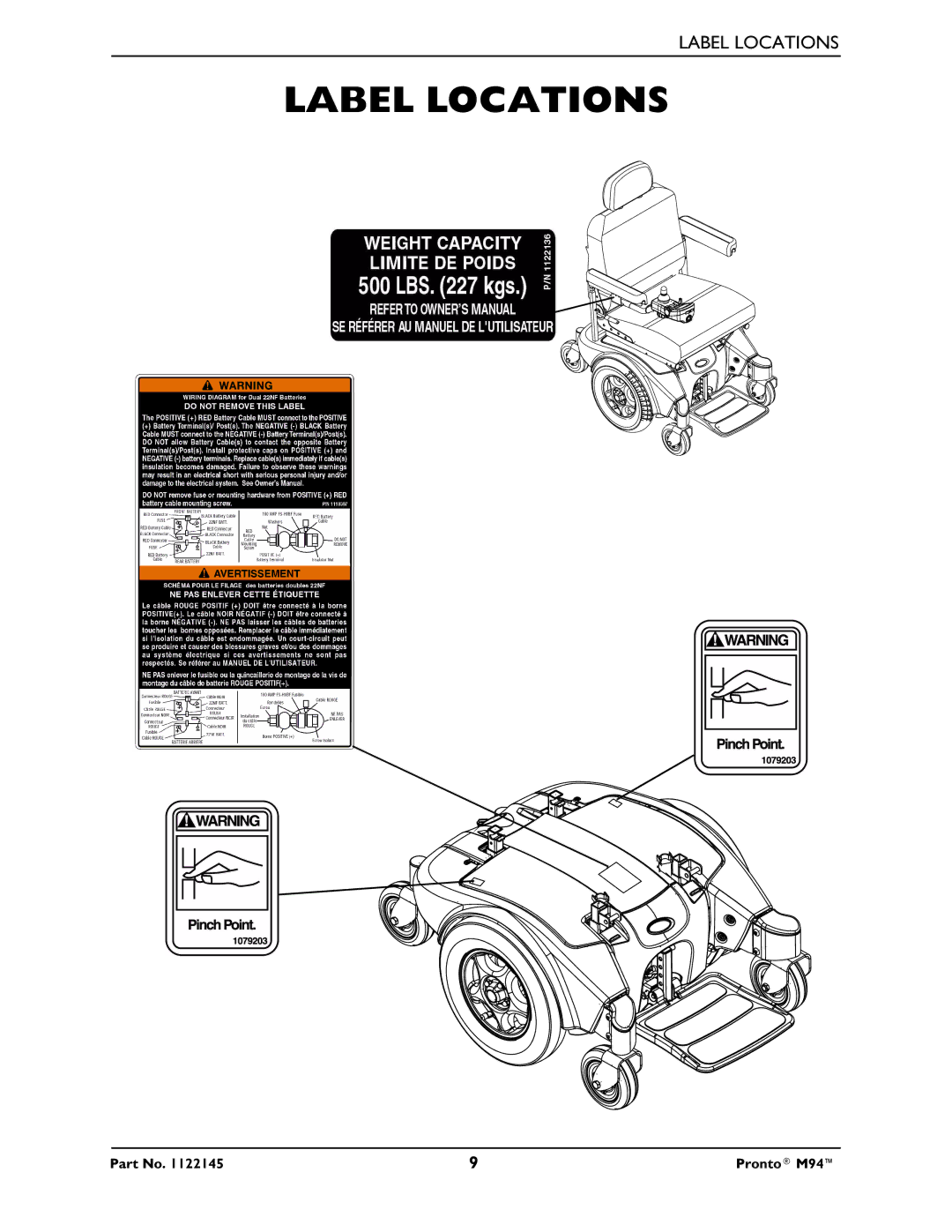 Invacare Pronto M71 manual Label Locations 