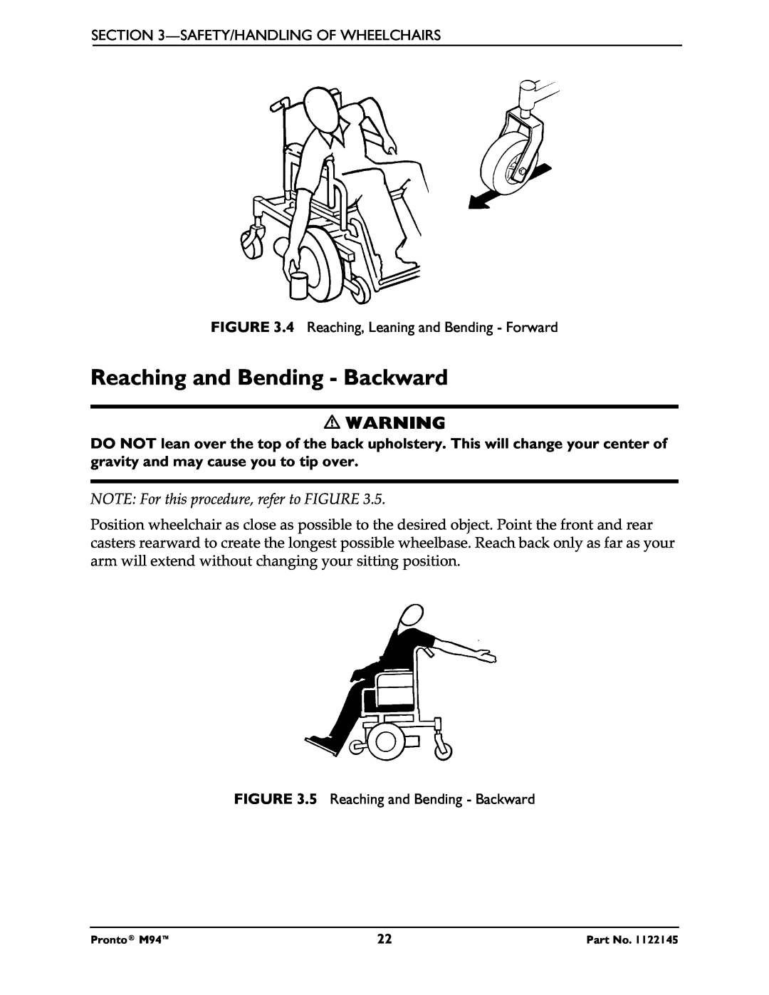 Invacare Pronto M71 manual Reaching and Bending - Backward 