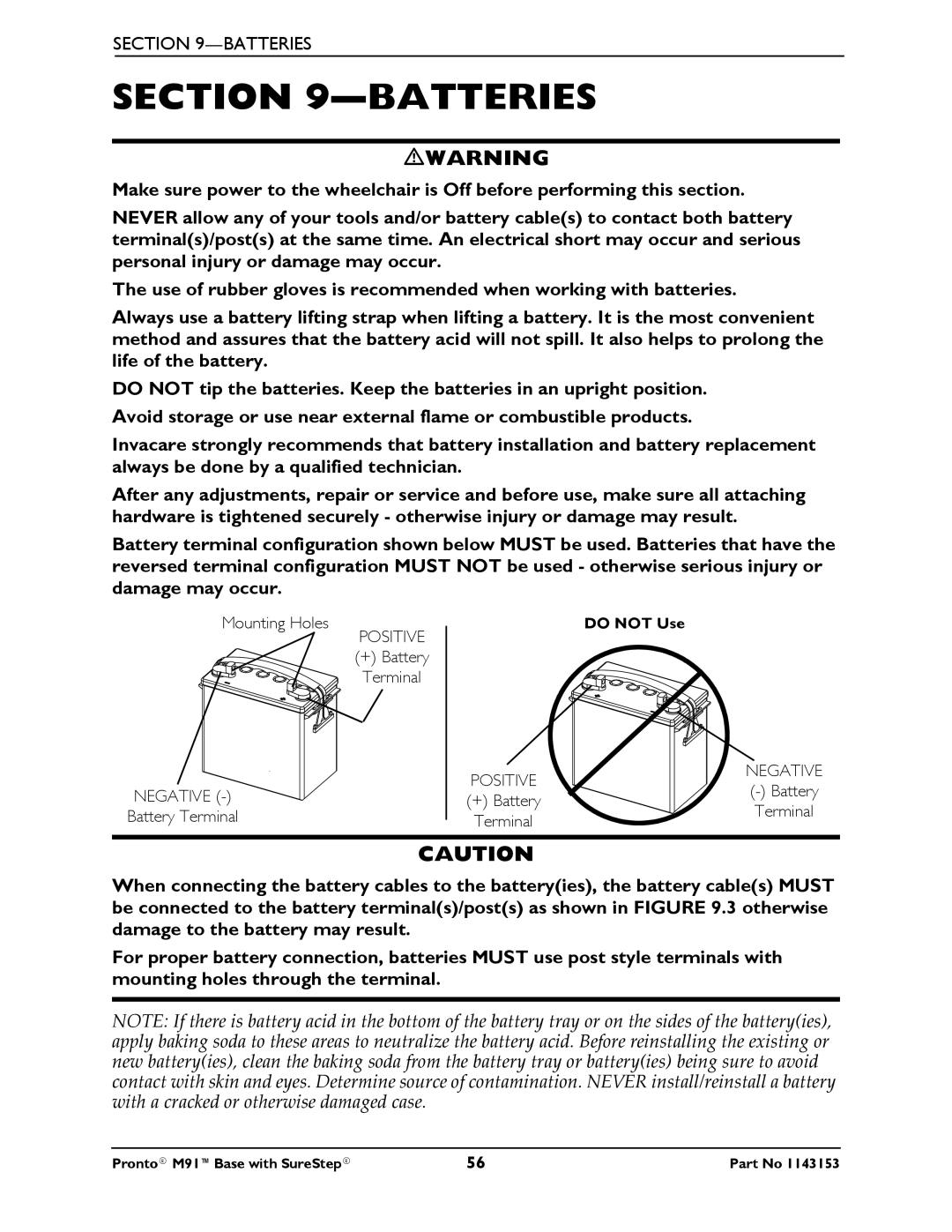 Invacare Pronto M91 Base manual Batteries 