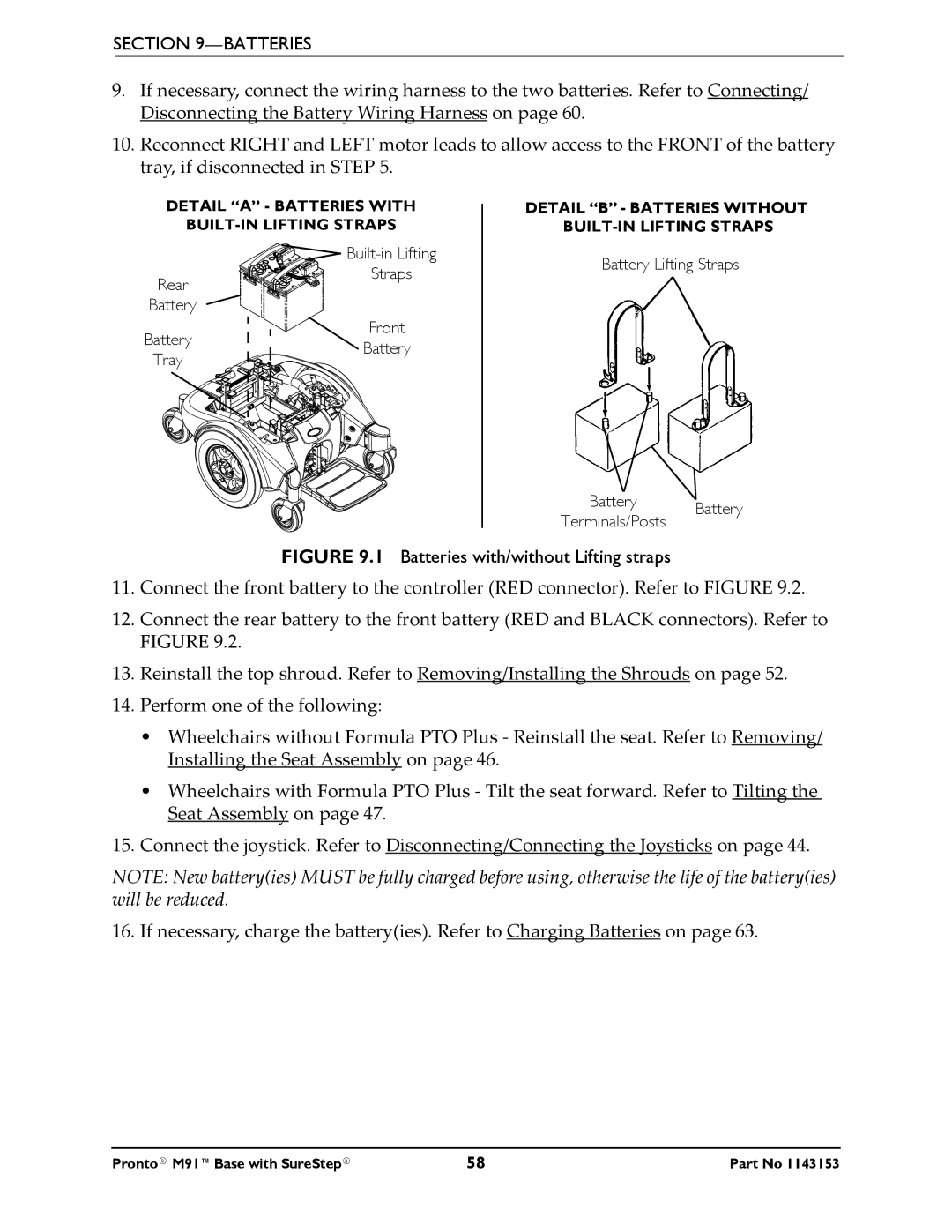 Invacare Pronto M91 Base manual Batteries with/without Lifting straps 