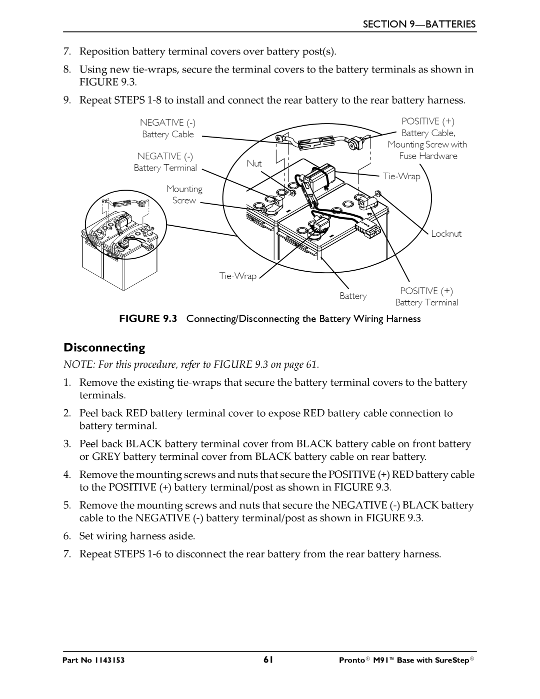 Invacare Pronto M91 Base manual Connecting/Disconnecting the Battery Wiring Harness 