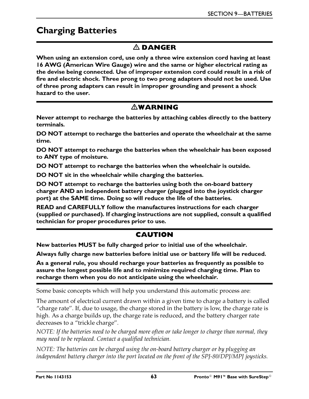 Invacare Pronto M91 Base manual Charging Batteries 