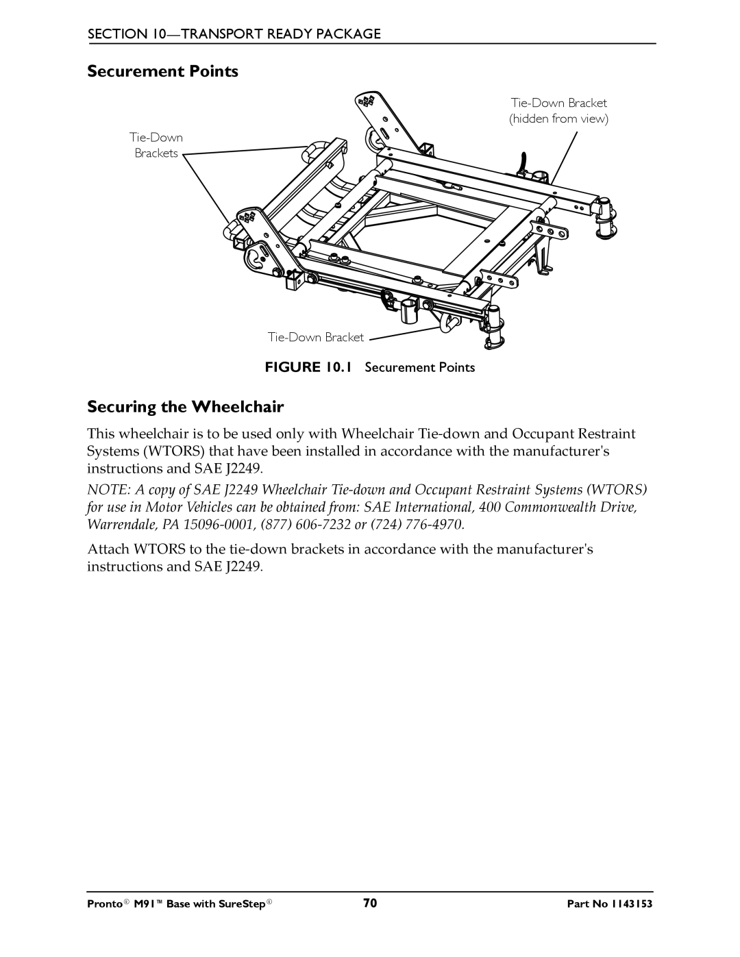 Invacare Pronto M91 Base manual Securement Points, Securing the Wheelchair 