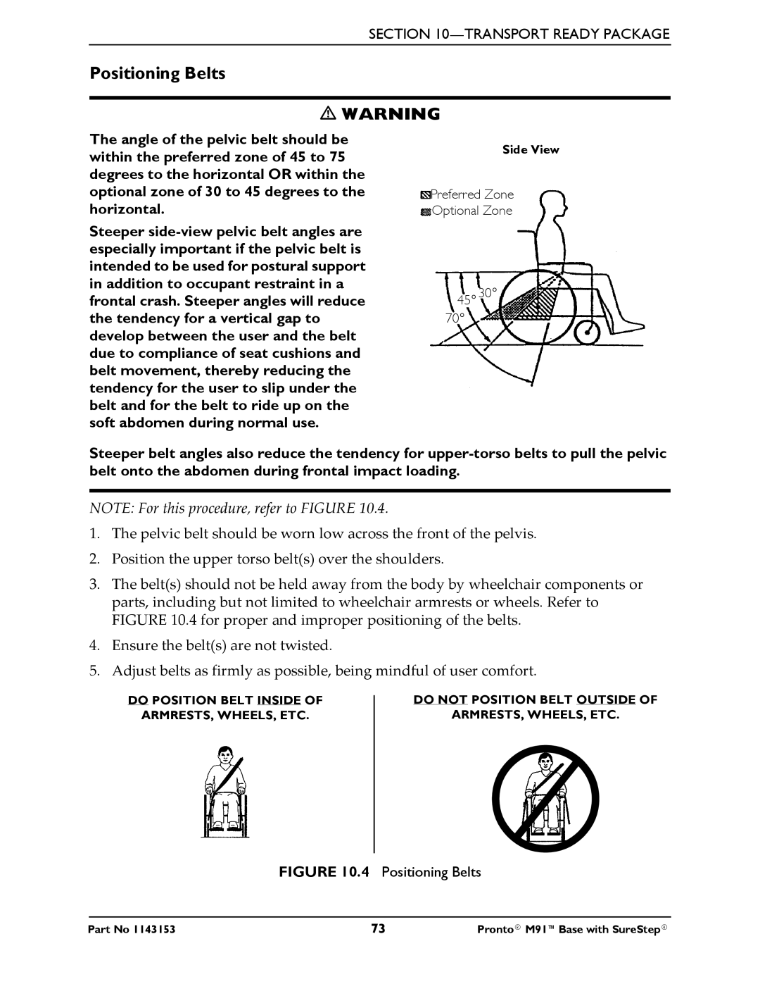 Invacare Pronto M91 Base manual Positioning Belts 