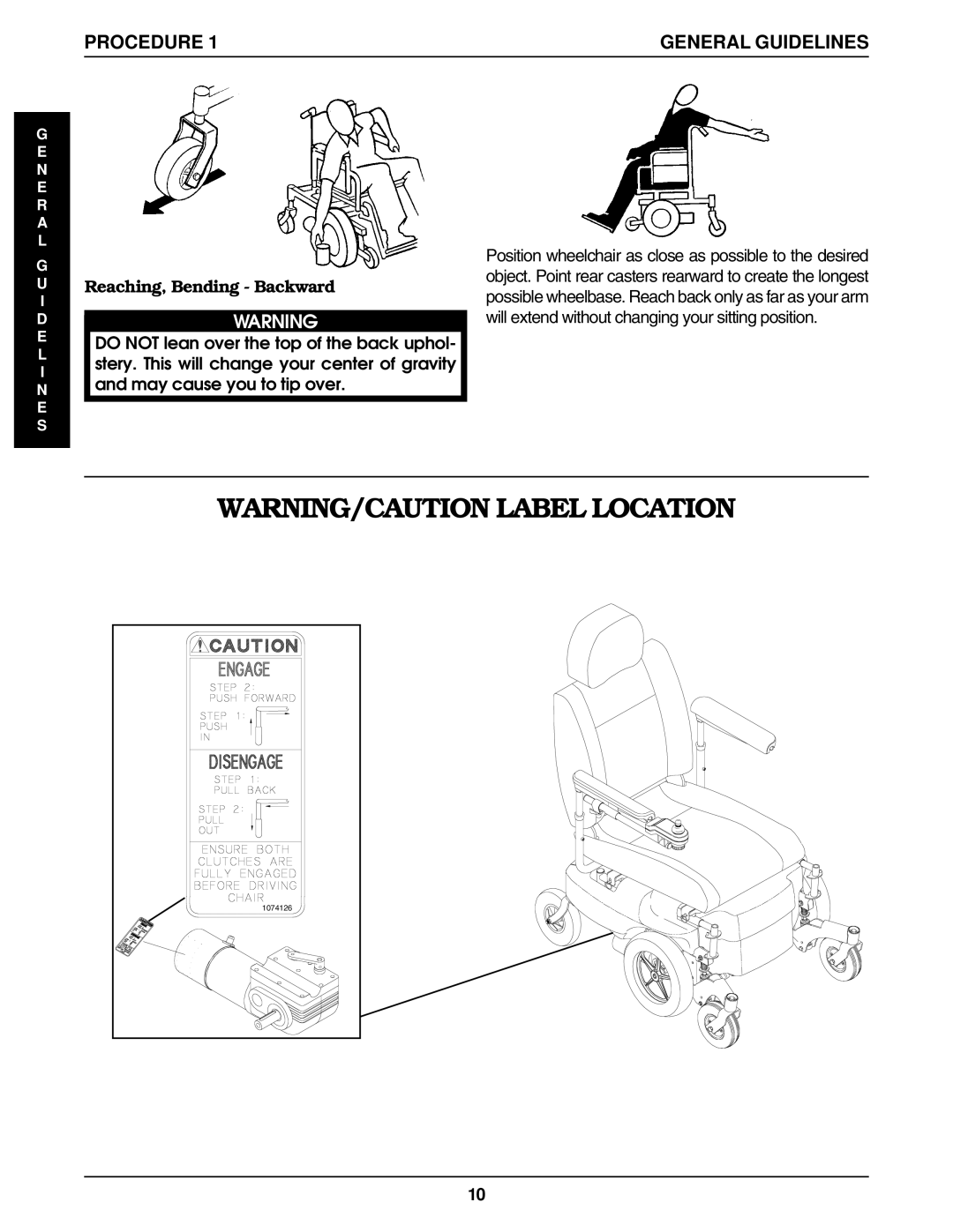 Invacare Pronto R2, R2-250 manual Reaching, Bending Backward 