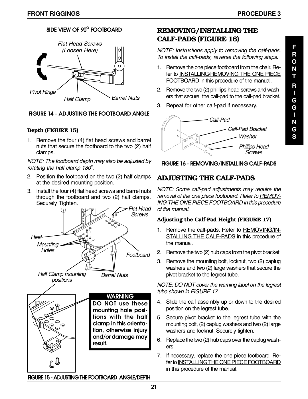 Invacare R2-250 REMOVING/INSTALLING the CALF-PADS Figure, Adjusting the CALF-PADS, Adjusting the Calf-Pad Height Figure 