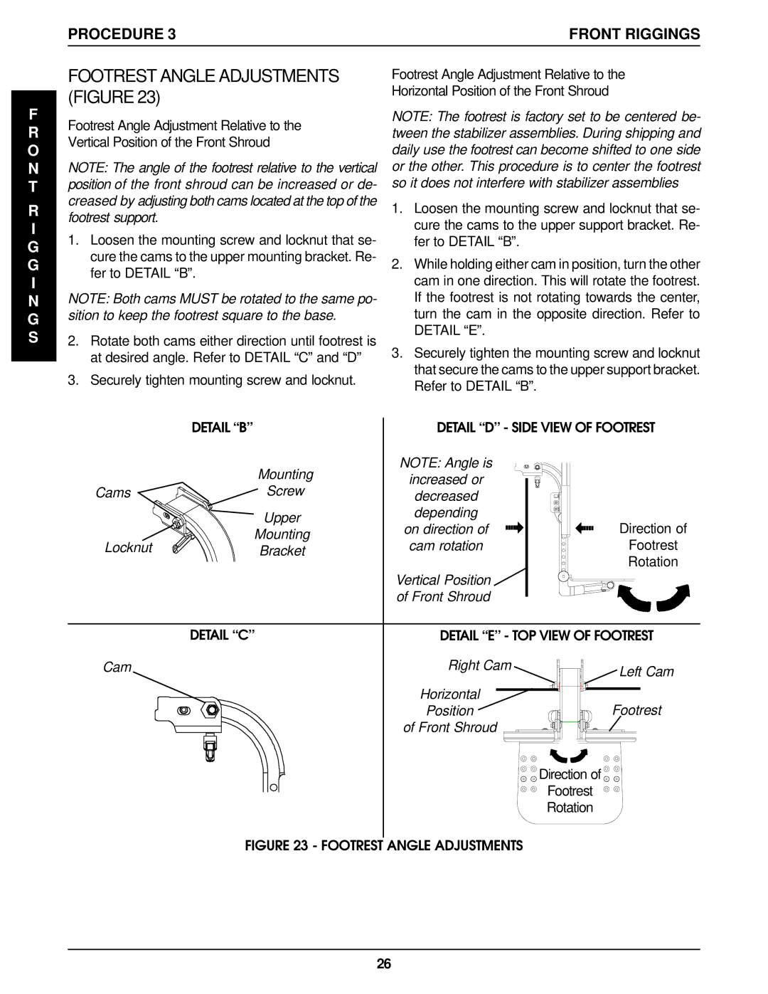 Invacare Pronto R2, R2-250 manual Footrest Angle Adjustments Figure 