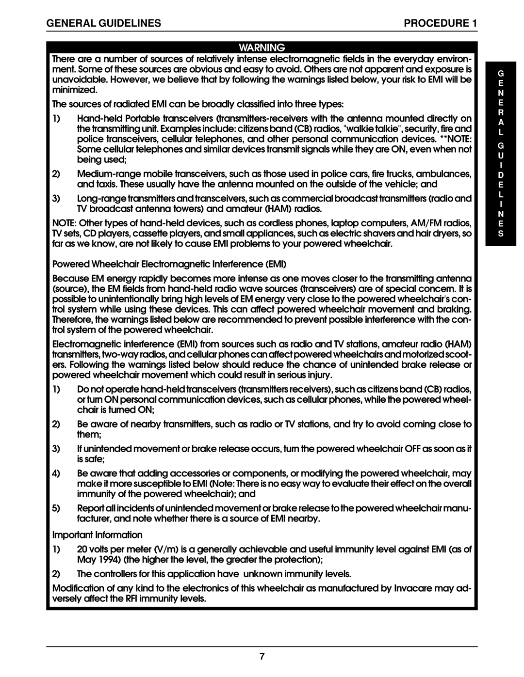 Invacare R2-250, Pronto R2 manual General Guidelines 