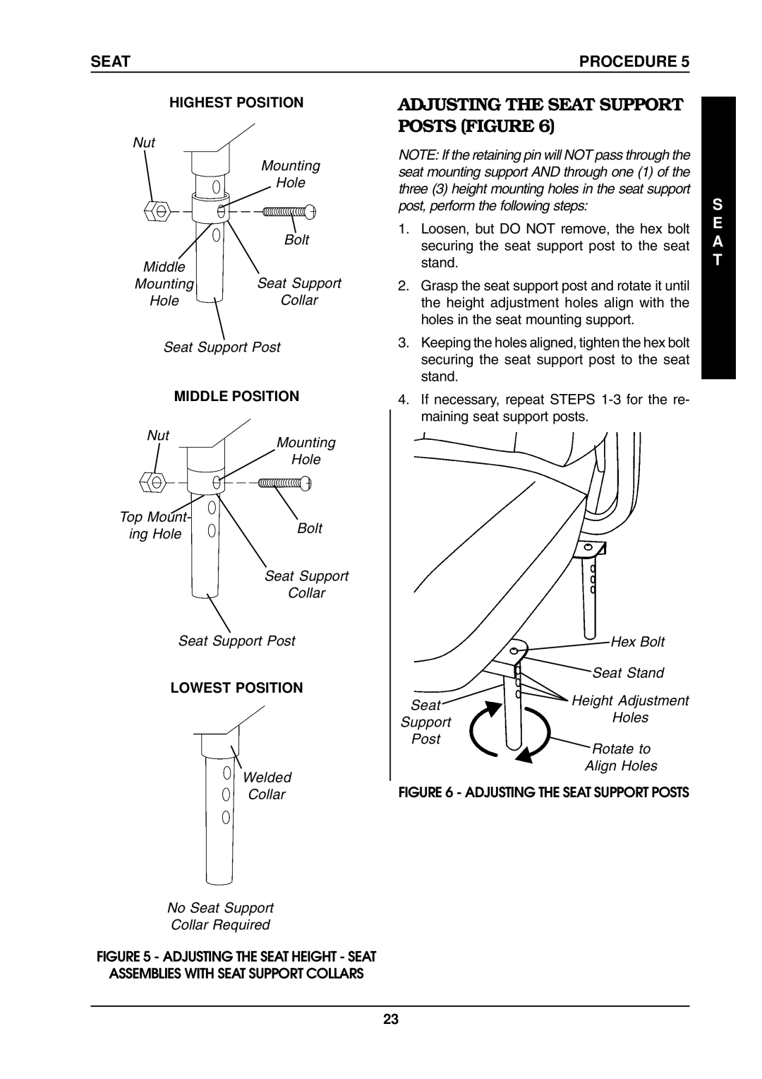 Invacare ProntoTM M6 manual Adjusting the Seat Support Posts Figure, Highest Position, Middle Position, Lowest Position 