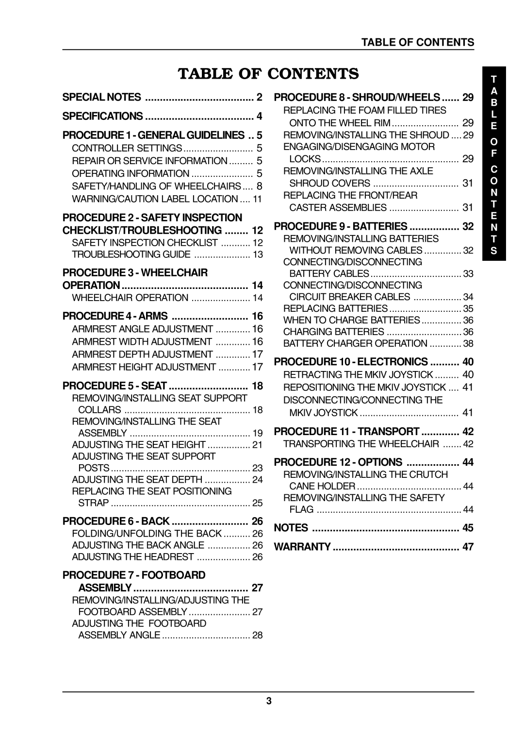 Invacare ProntoTM M6 manual Table of Contents 