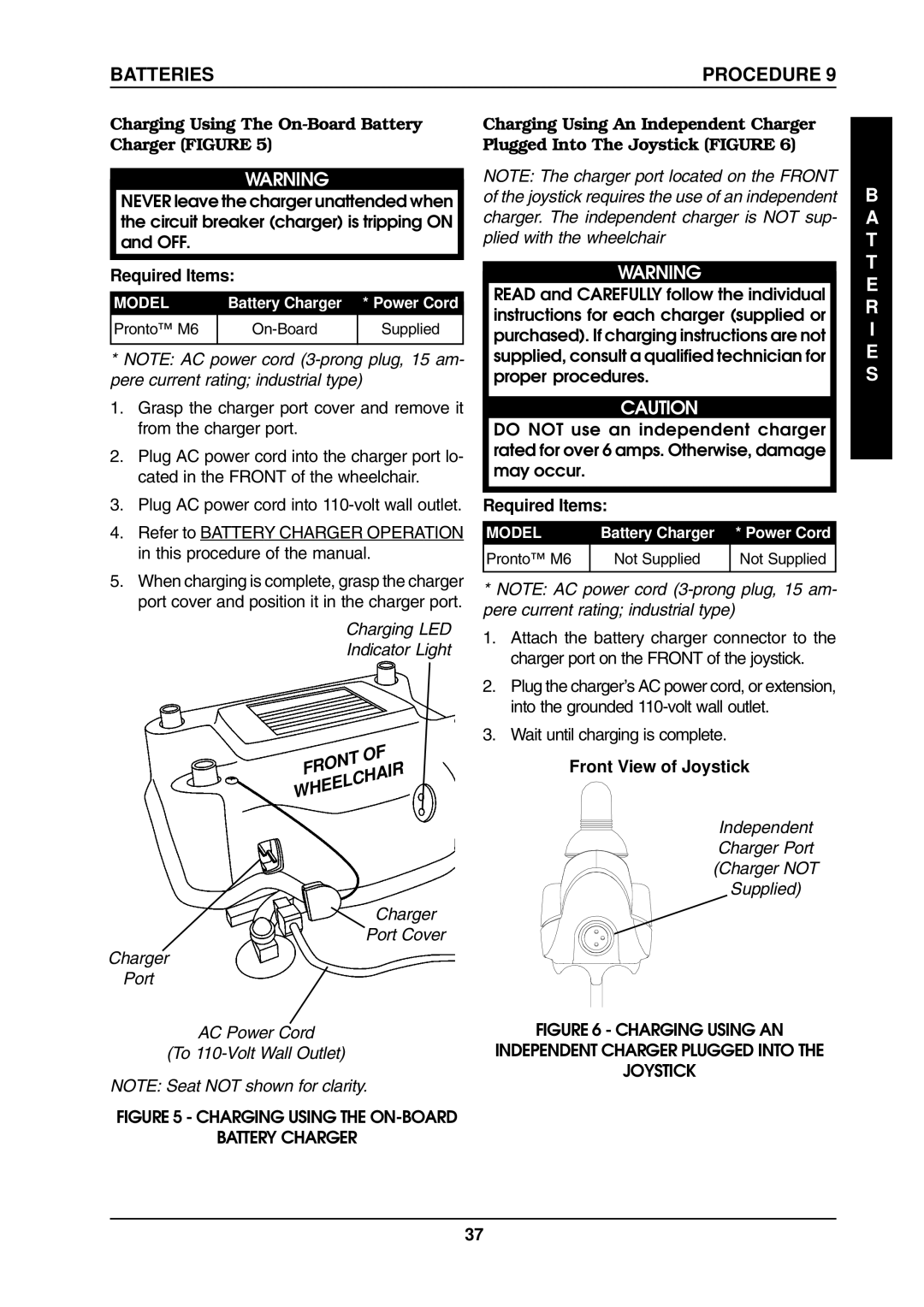 Invacare ProntoTM M6 Charging Using The On-Board Battery Charger Figure, Charging LED Indicator Light, Front Wheelchair 