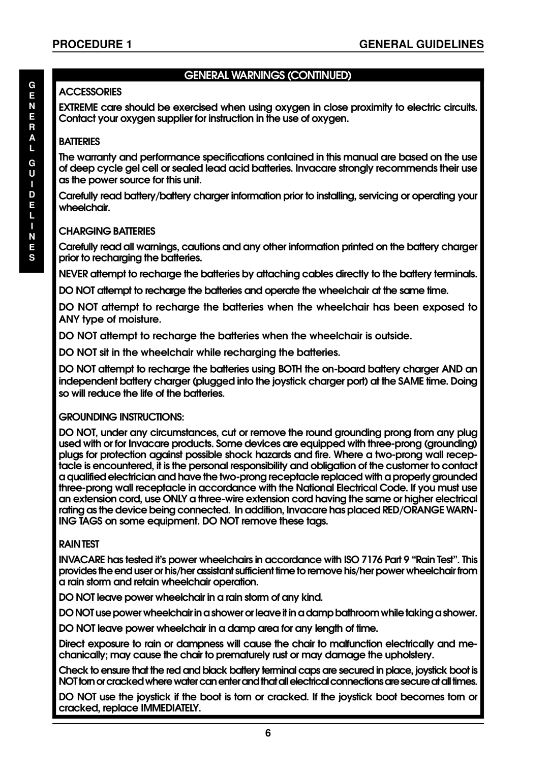 Invacare ProntoTM M6 manual Procedure, General Guidelines 