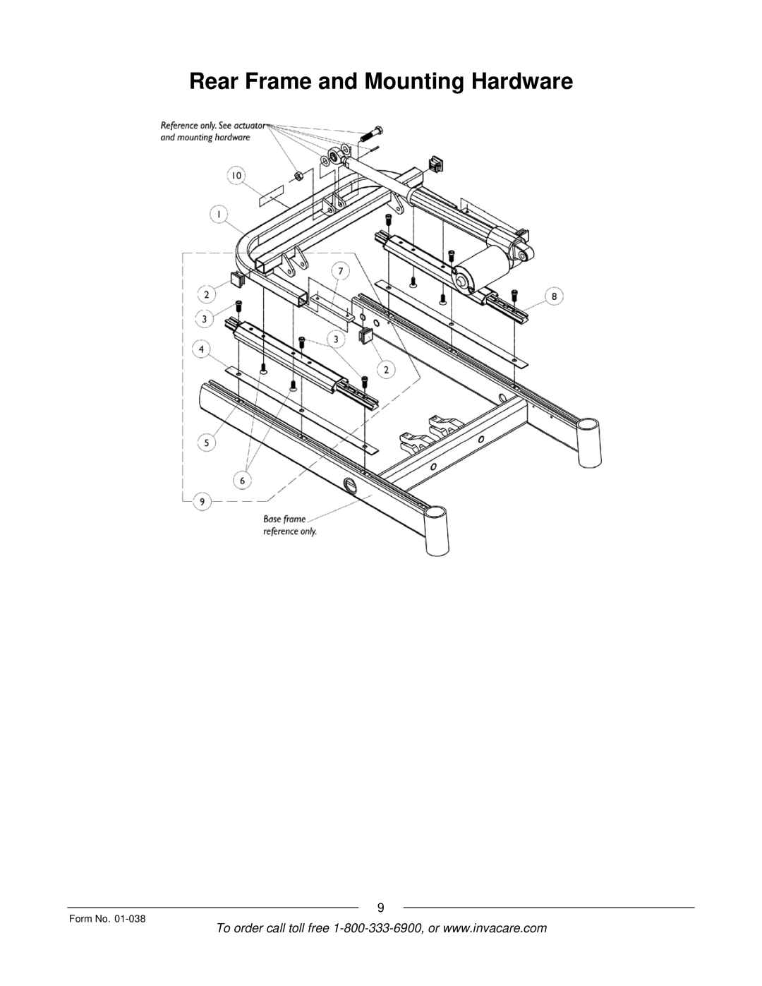 Invacare PTO-STM, ESS-PTO manual Rear Frame and Mounting Hardware 