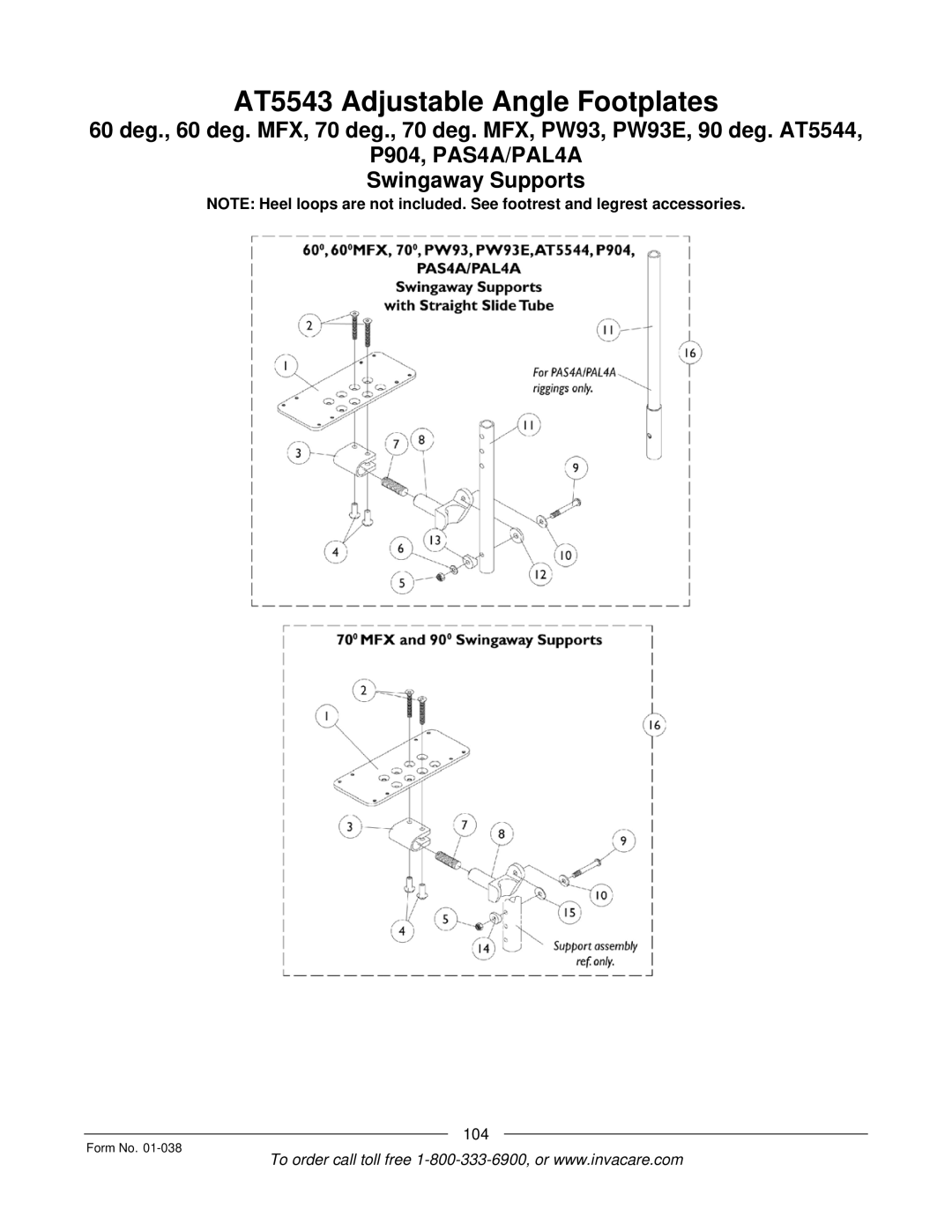 Invacare ESS-PTO, PTO-STM manual AT5543 Adjustable Angle Footplates 