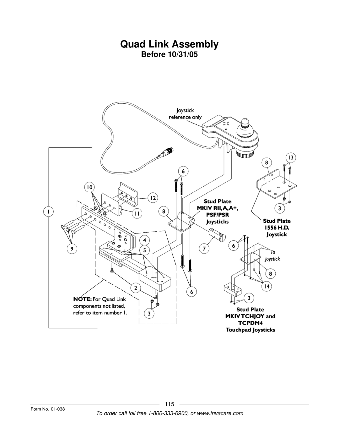 Invacare PTO-STM, ESS-PTO manual Quad Link Assembly 