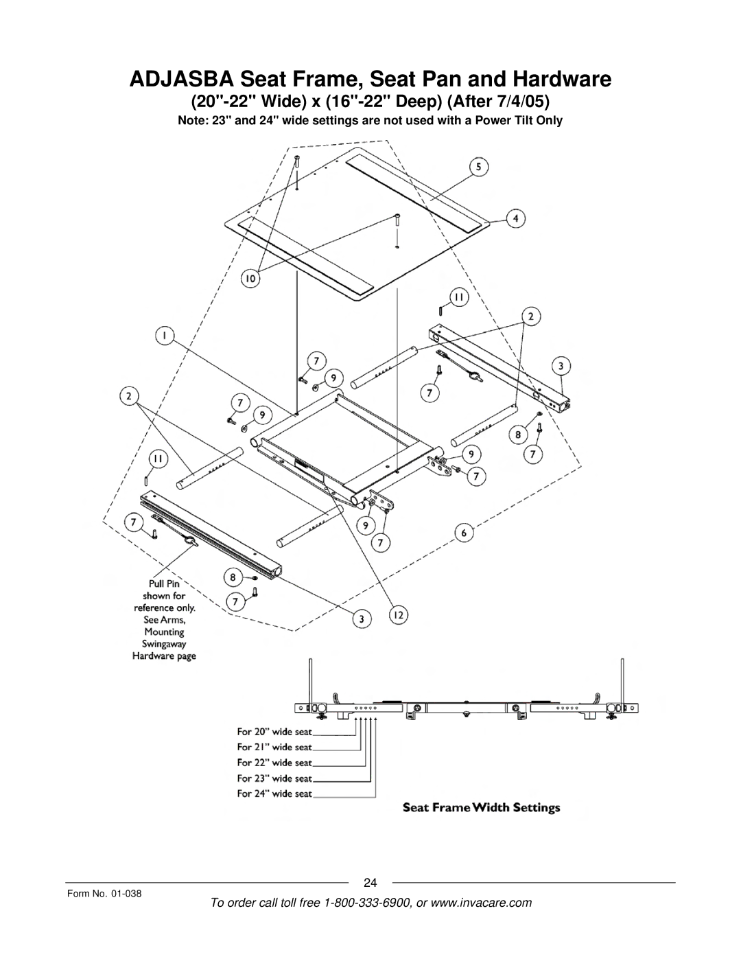 Invacare ESS-PTO, PTO-STM manual Adjasba Seat Frame, Seat Pan and Hardware 