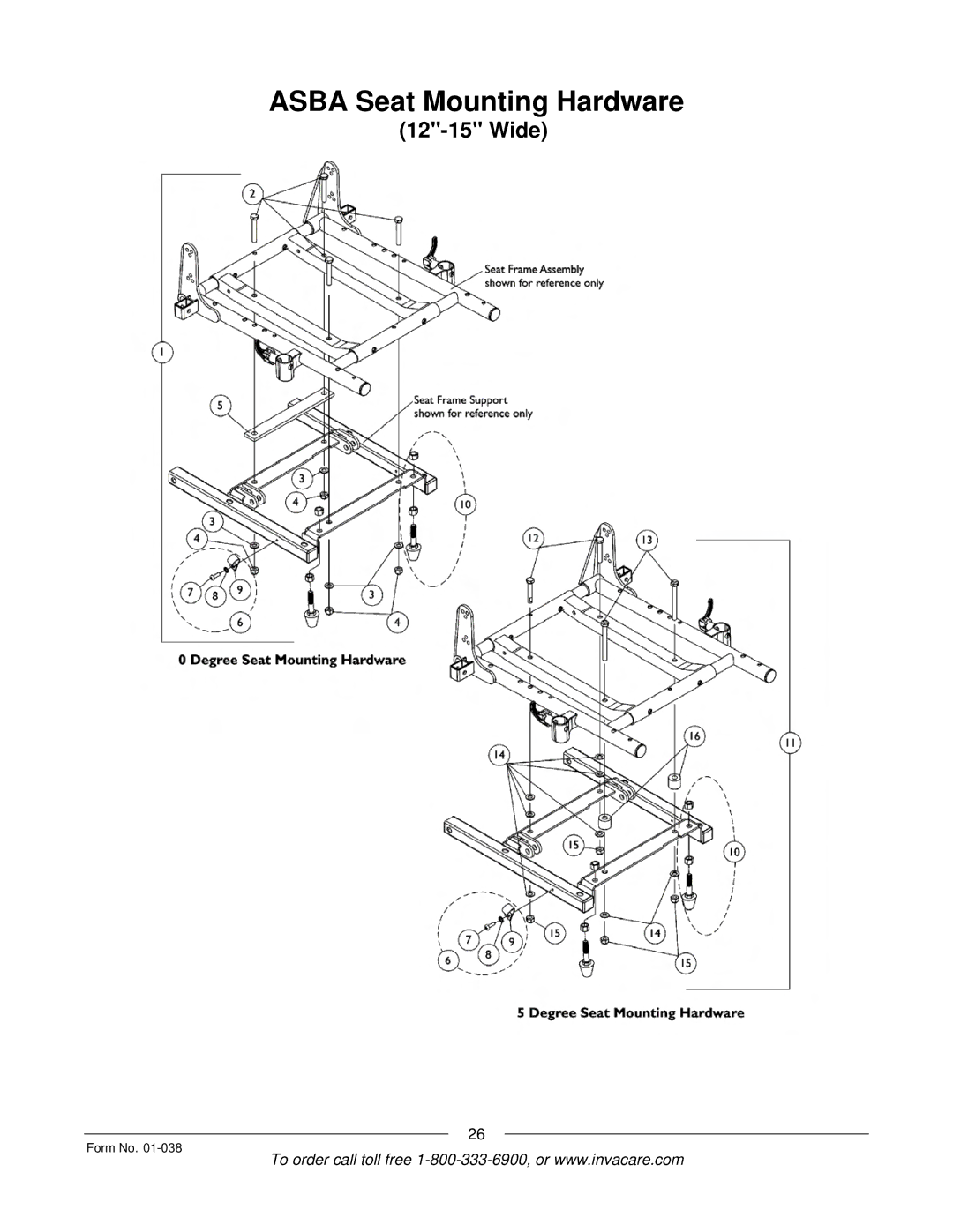 Invacare ESS-PTO, PTO-STM manual Asba Seat Mounting Hardware 