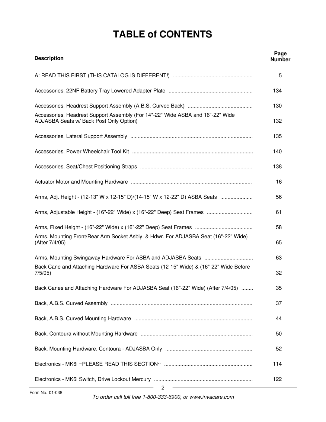 Invacare ESS-PTO, PTO-STM manual Table of Contents 