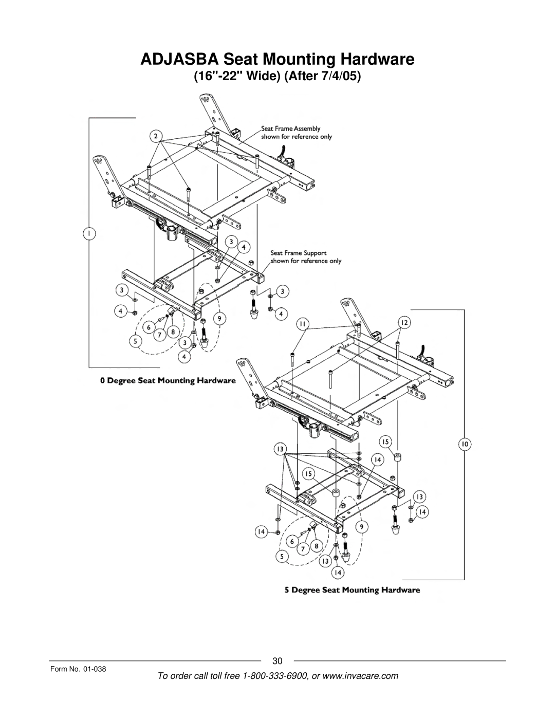 Invacare ESS-PTO, PTO-STM manual Adjasba Seat Mounting Hardware 