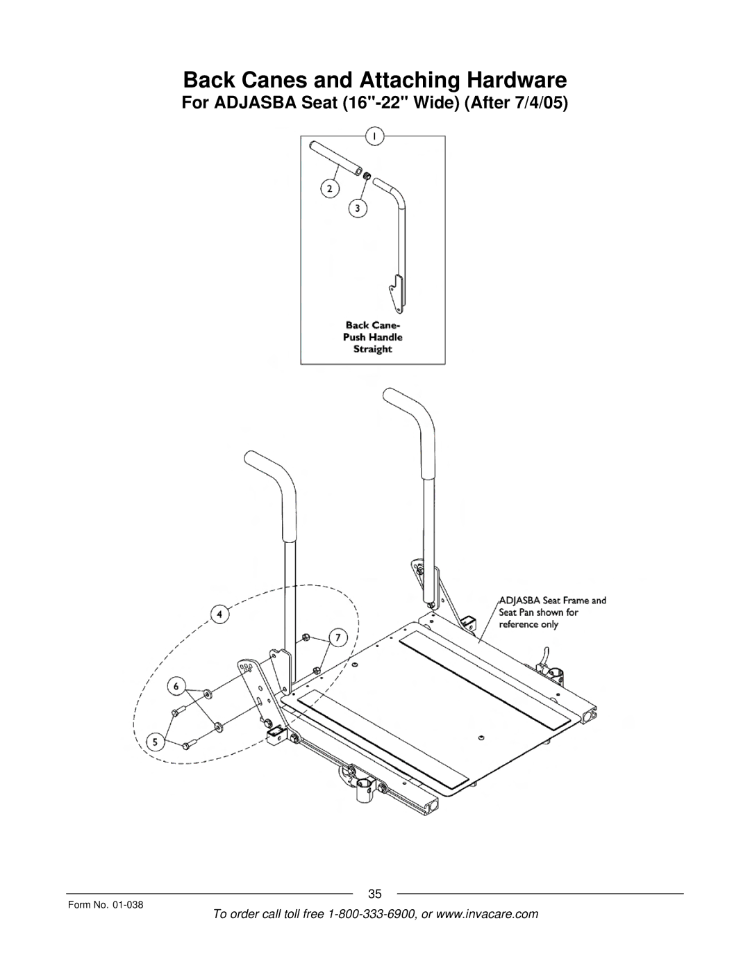 Invacare PTO-STM, ESS-PTO manual Back Canes and Attaching Hardware 