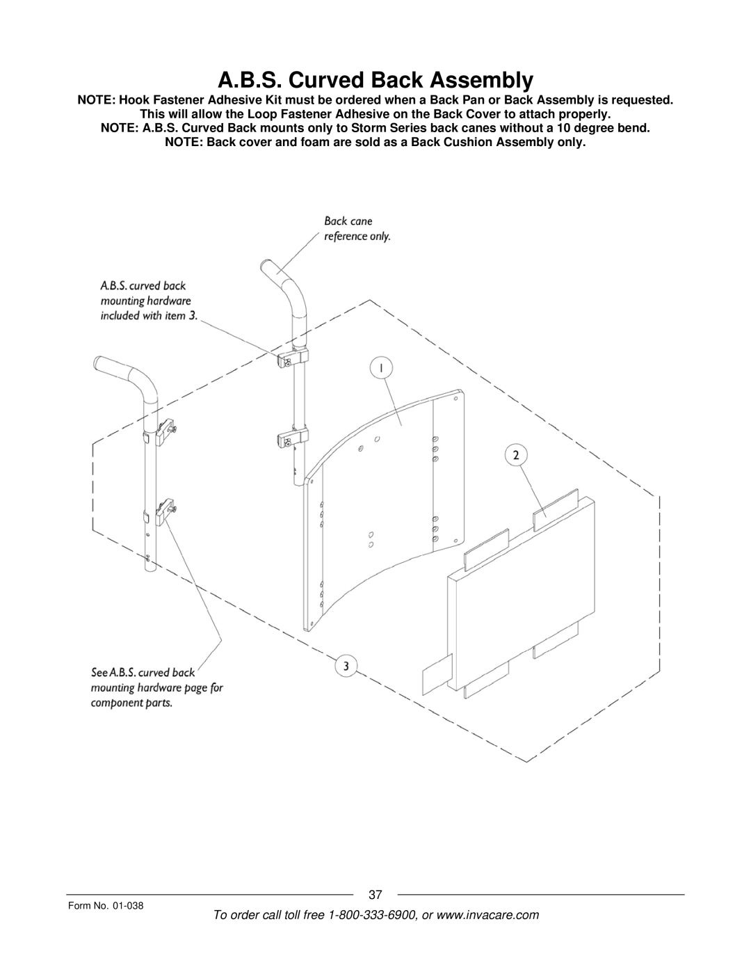 Invacare PTO-STM, ESS-PTO manual S. Curved Back Assembly 