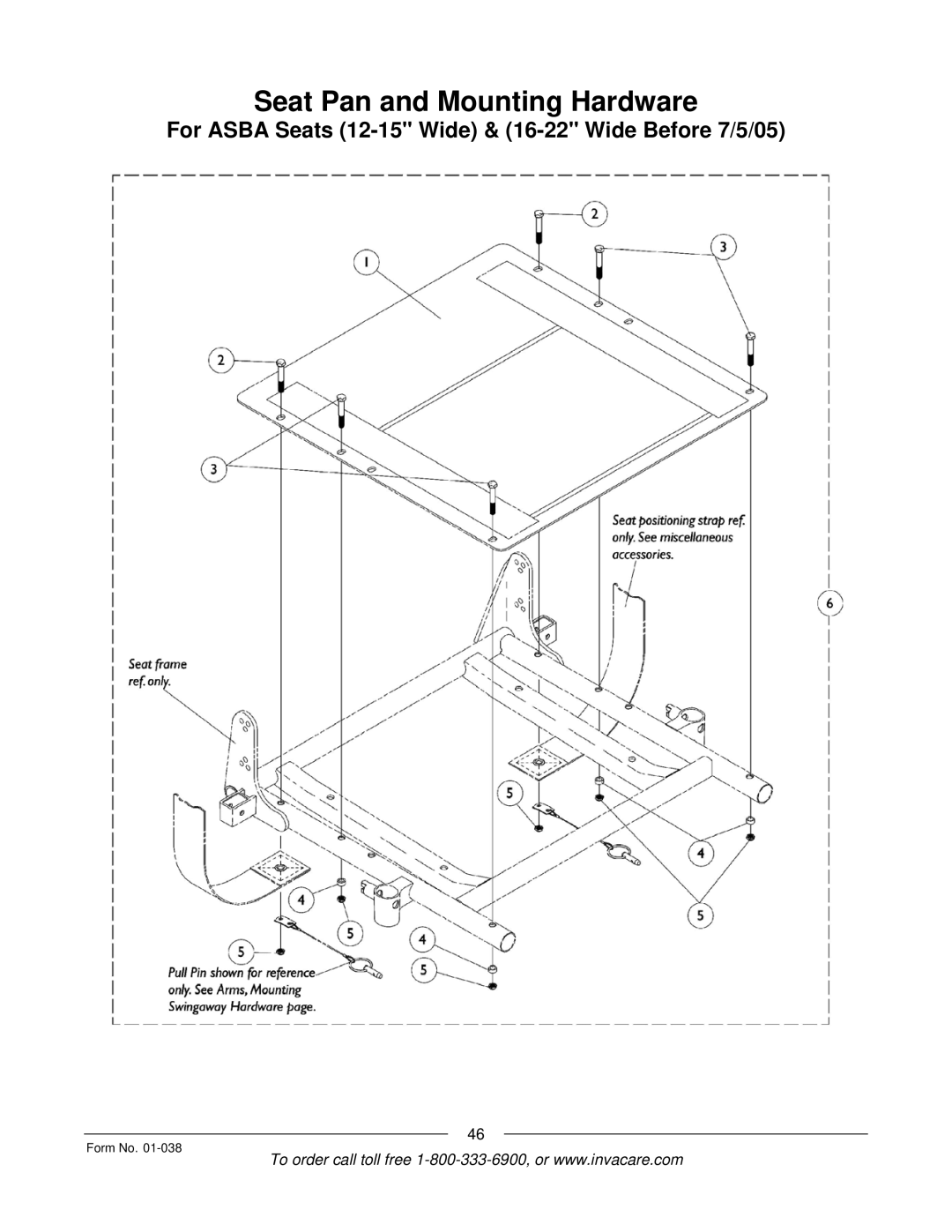 Invacare ESS-PTO, PTO-STM manual Seat Pan and Mounting Hardware 