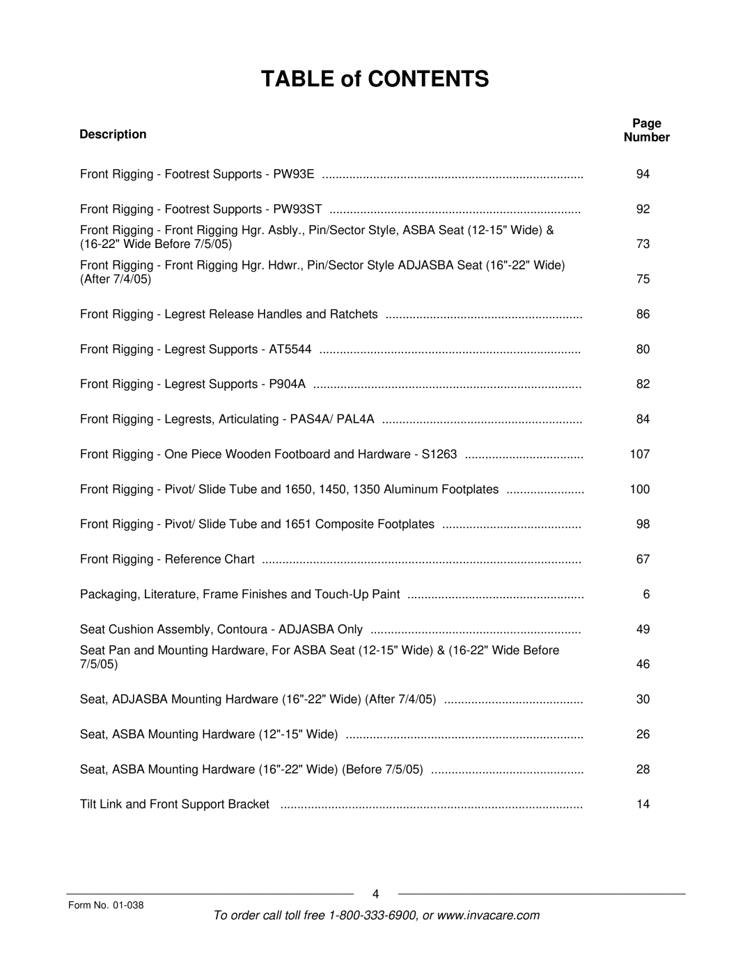 Invacare ESS-PTO, PTO-STM manual Table of Contents 