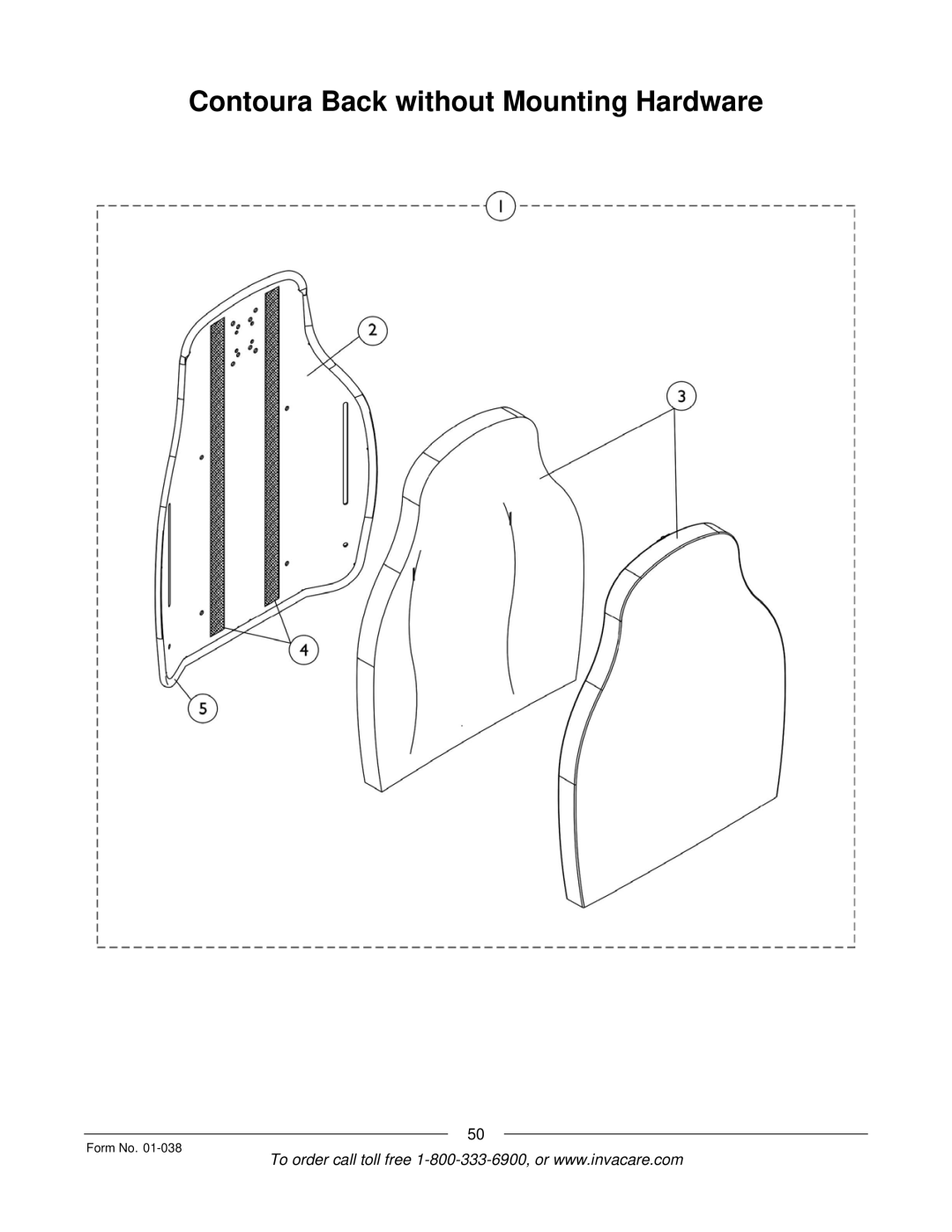 Invacare ESS-PTO, PTO-STM manual Contoura Back without Mounting Hardware 