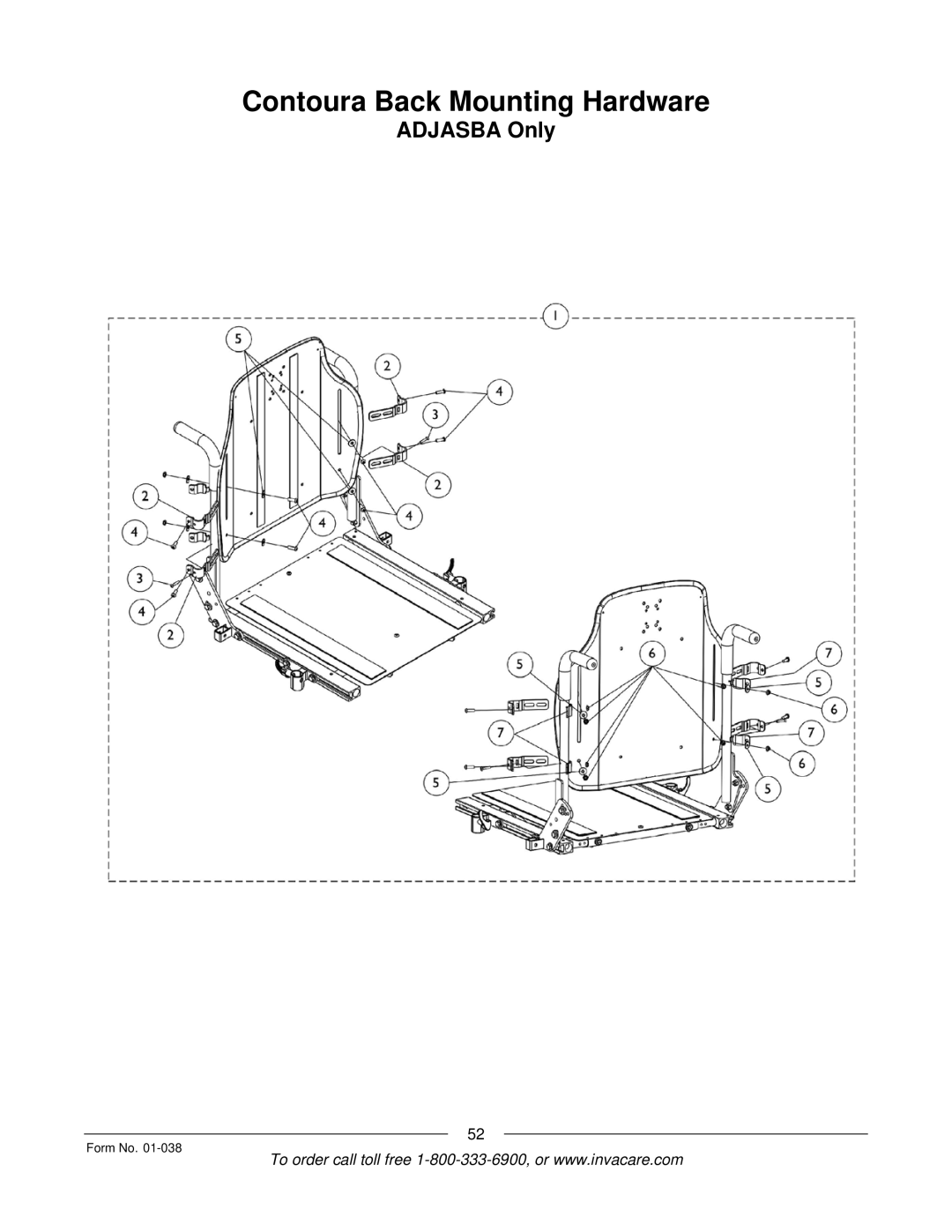 Invacare ESS-PTO, PTO-STM manual Contoura Back Mounting Hardware 