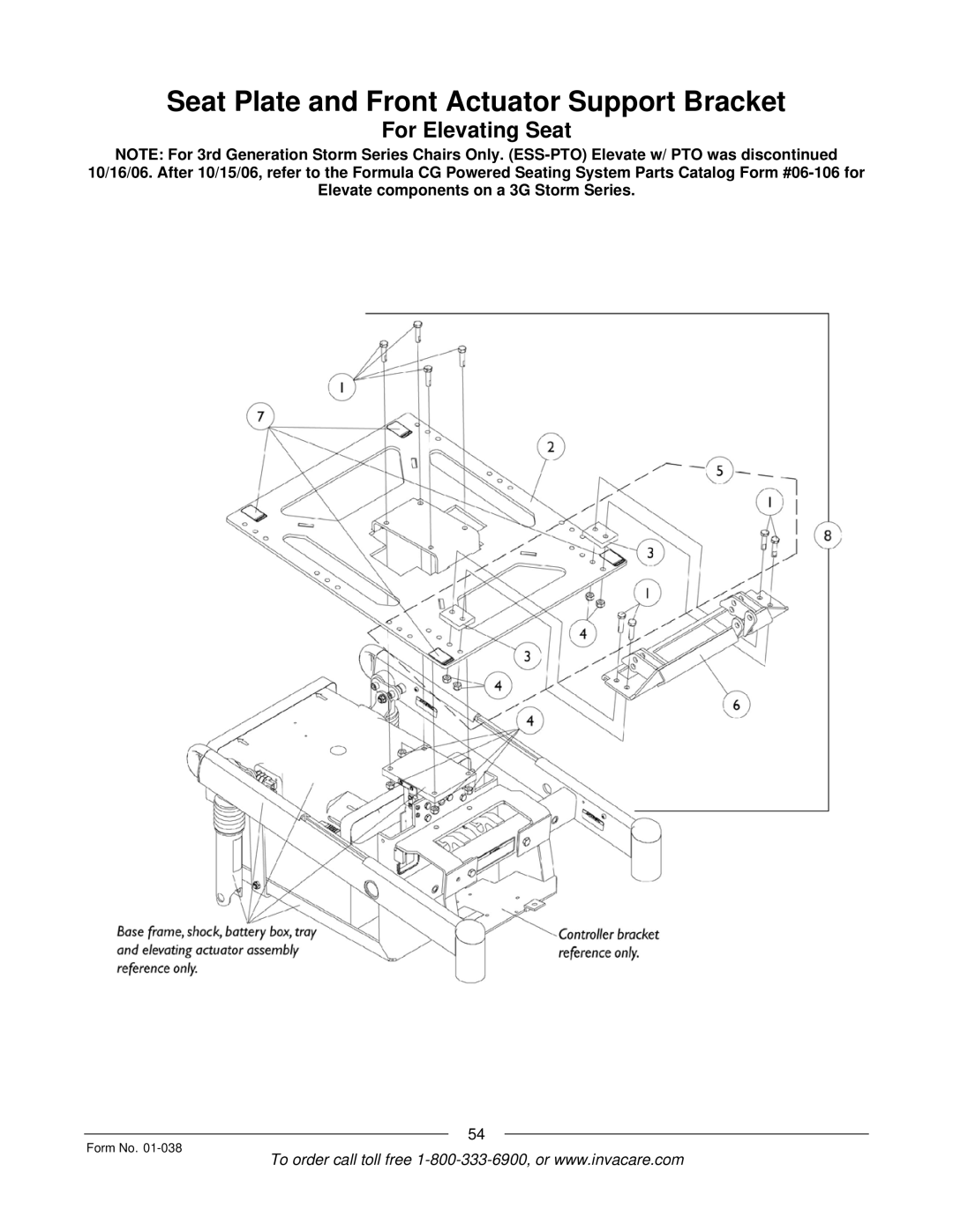 Invacare ESS-PTO, PTO-STM manual Seat Plate and Front Actuator Support Bracket 